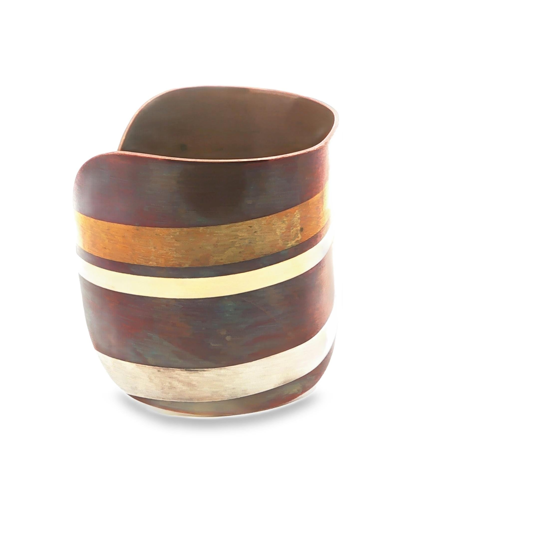 Tiffany Copper Silver Gold Inlay Cuff Bangle