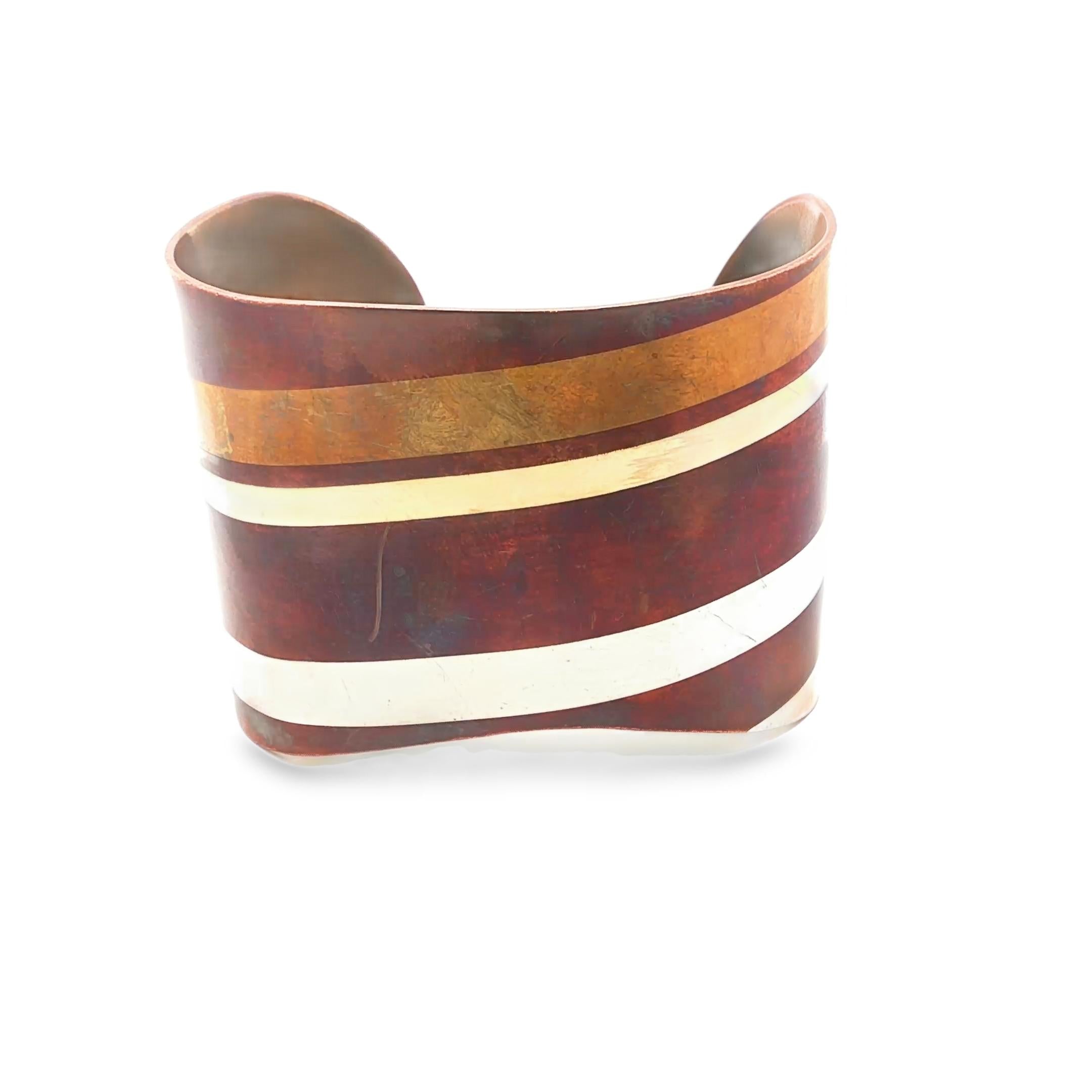 Tiffany Copper Silver Gold Inlay Cuff Bangle