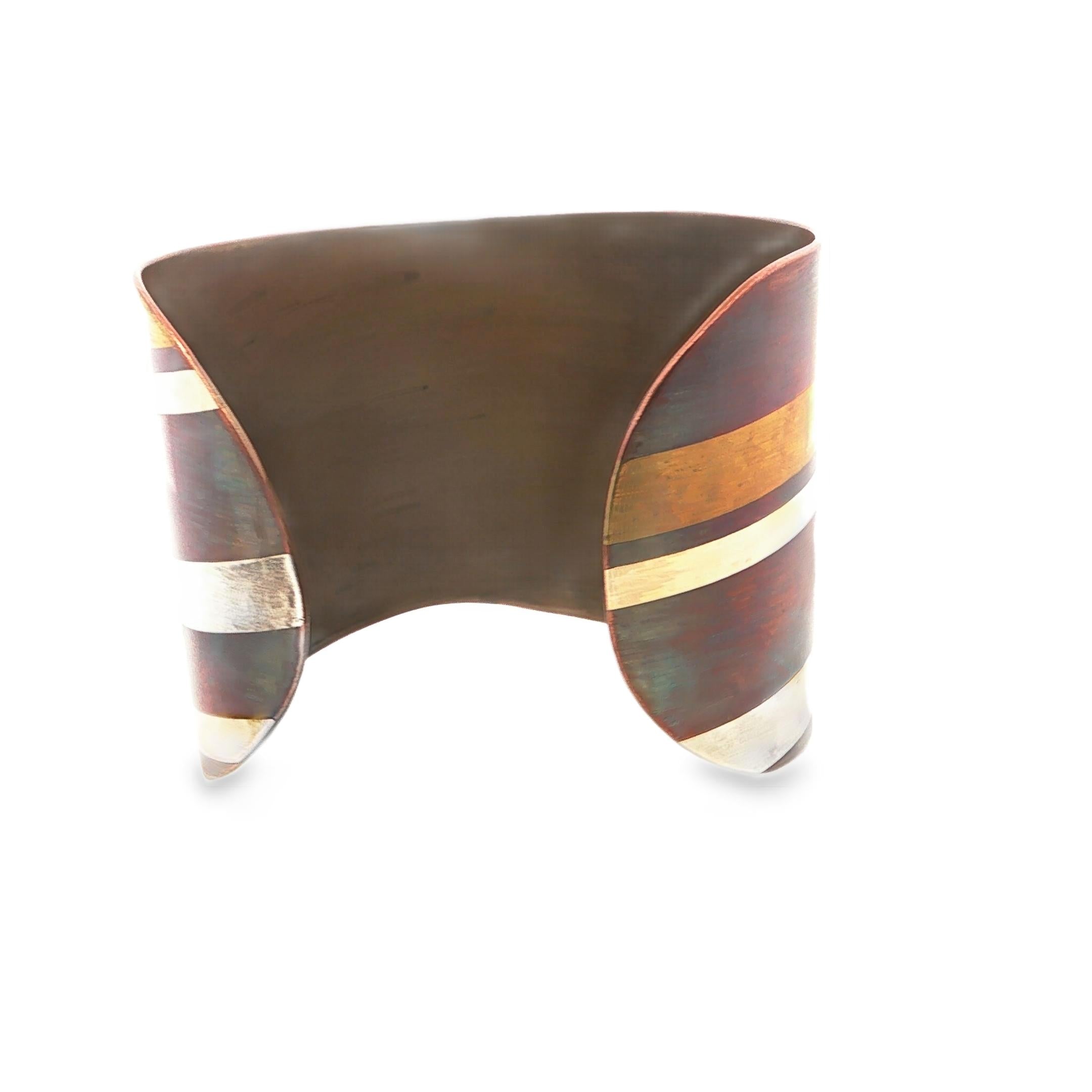 Tiffany Copper Silver Gold Inlay Cuff Bangle