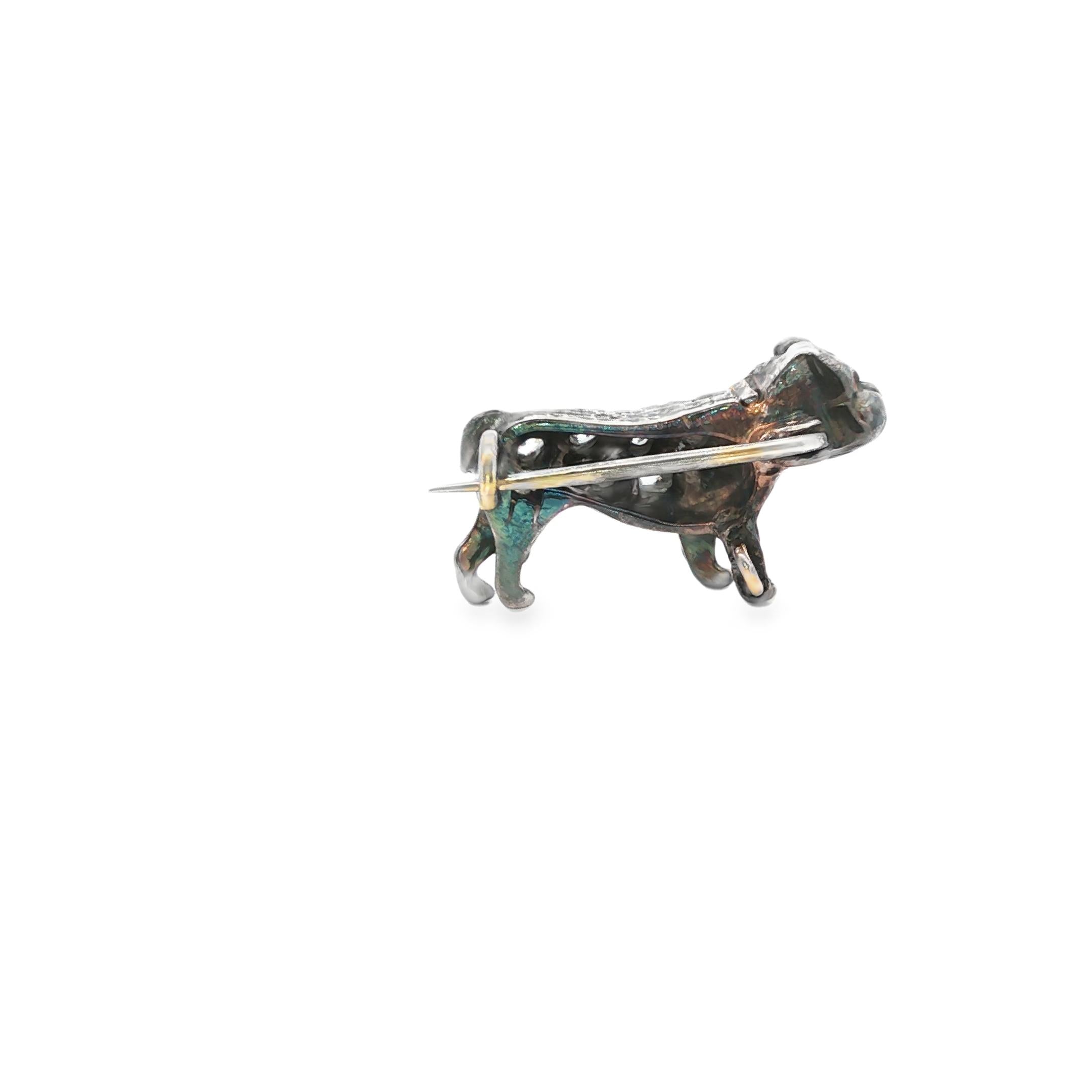 18K Gold & Silver Victorian Diamond Bull Dog Brooch Pendant