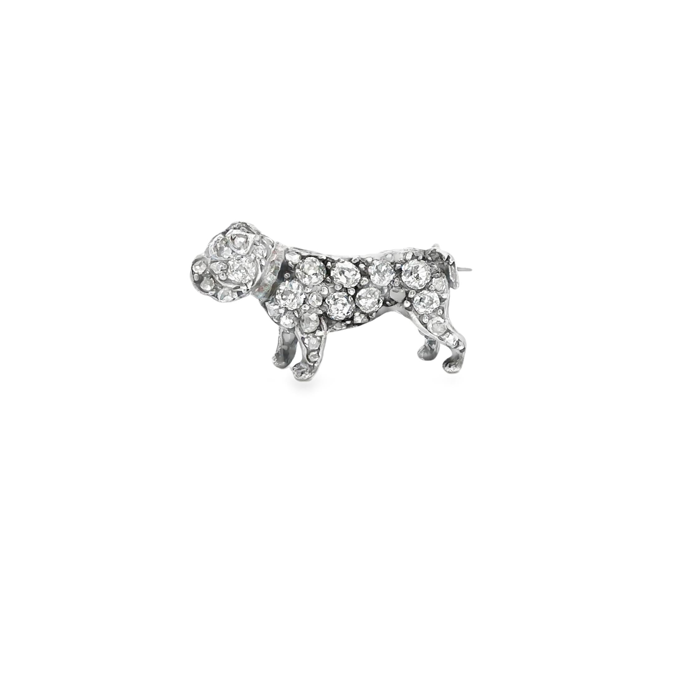 18K Gold & Silver Victorian Diamond Bull Dog Brooch Pendant