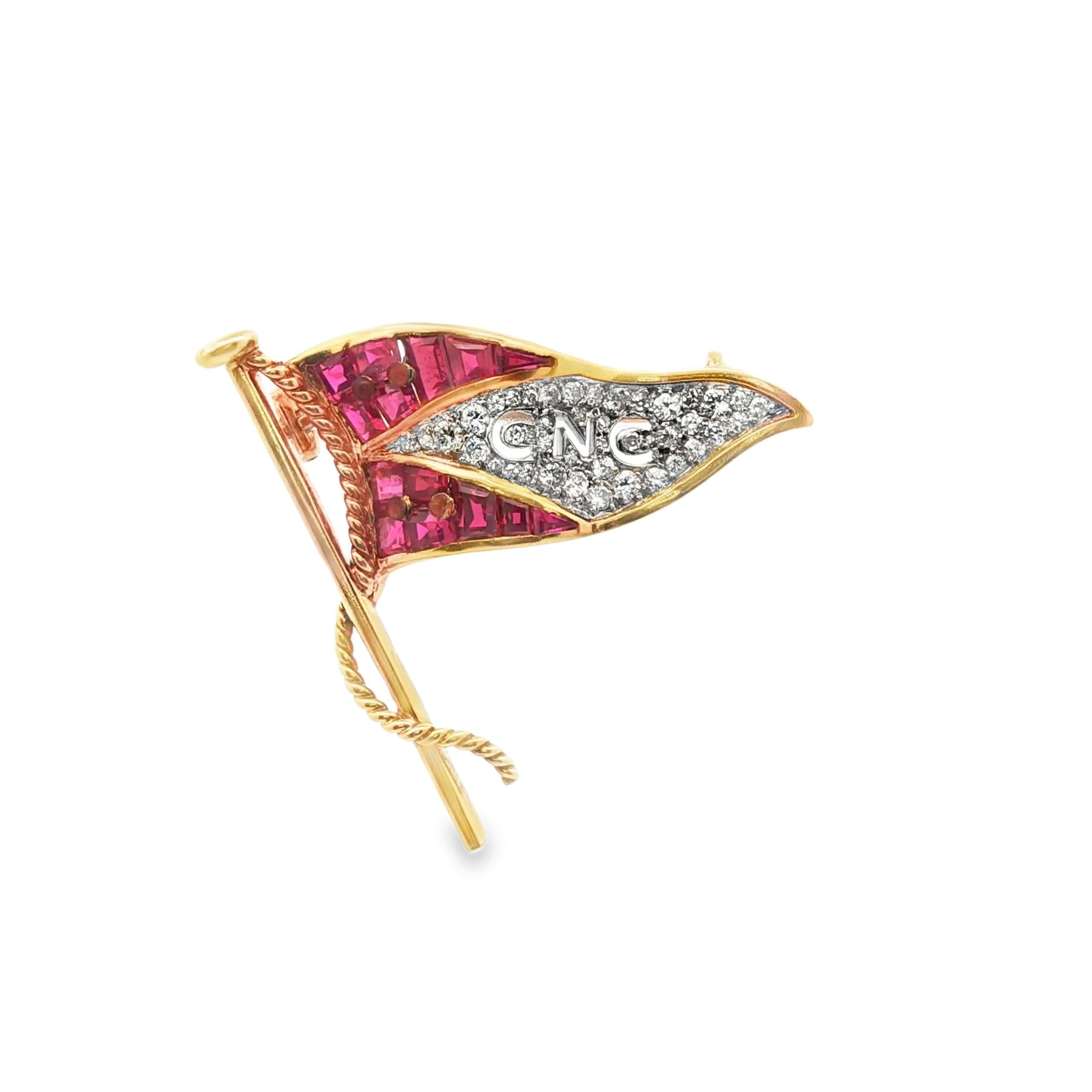 18K Cartier Ruby and Diamond Cartier Nautial Club Flag Brooch