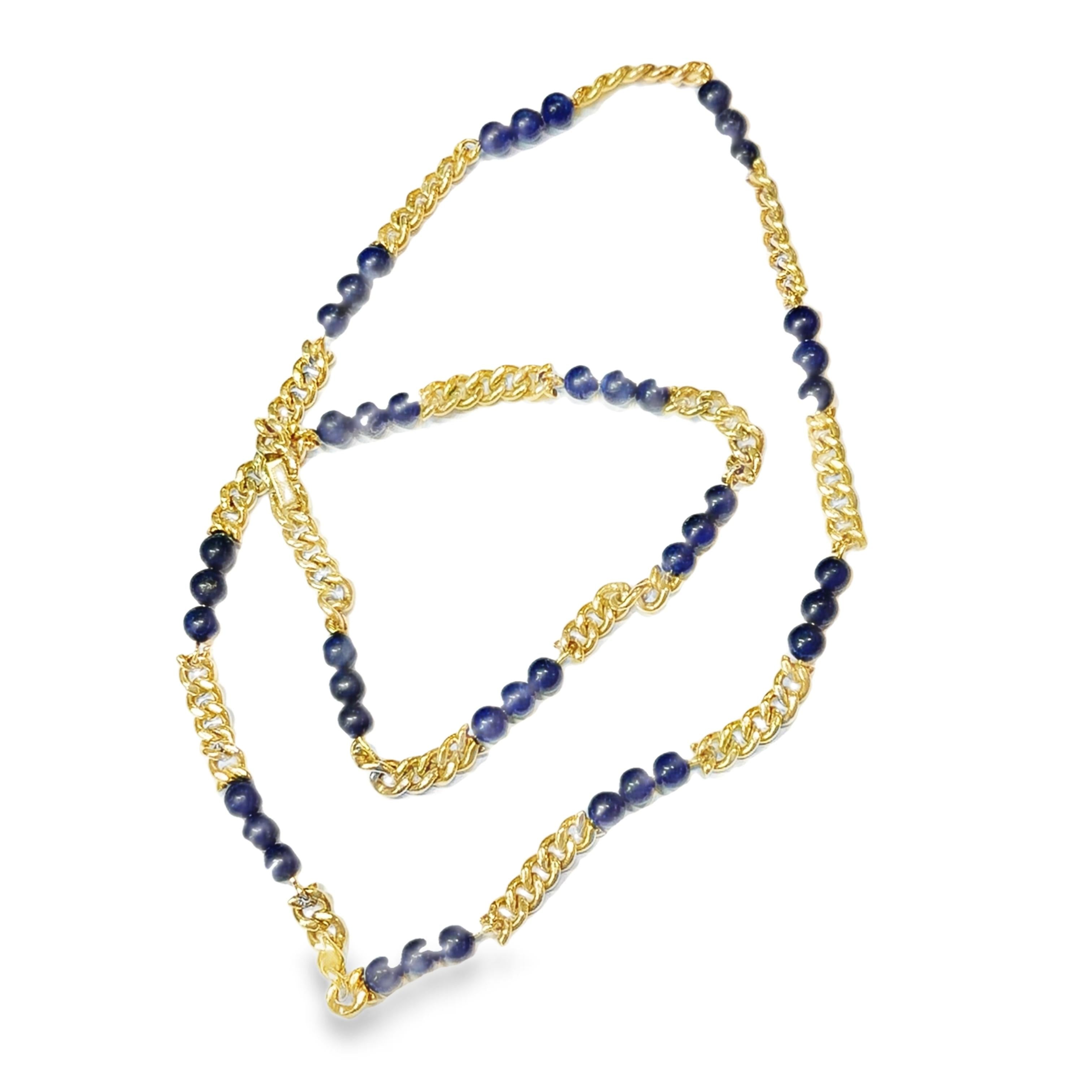 18K Van Cleef & Arpels Lapis Beads 1960 Chain Necklace