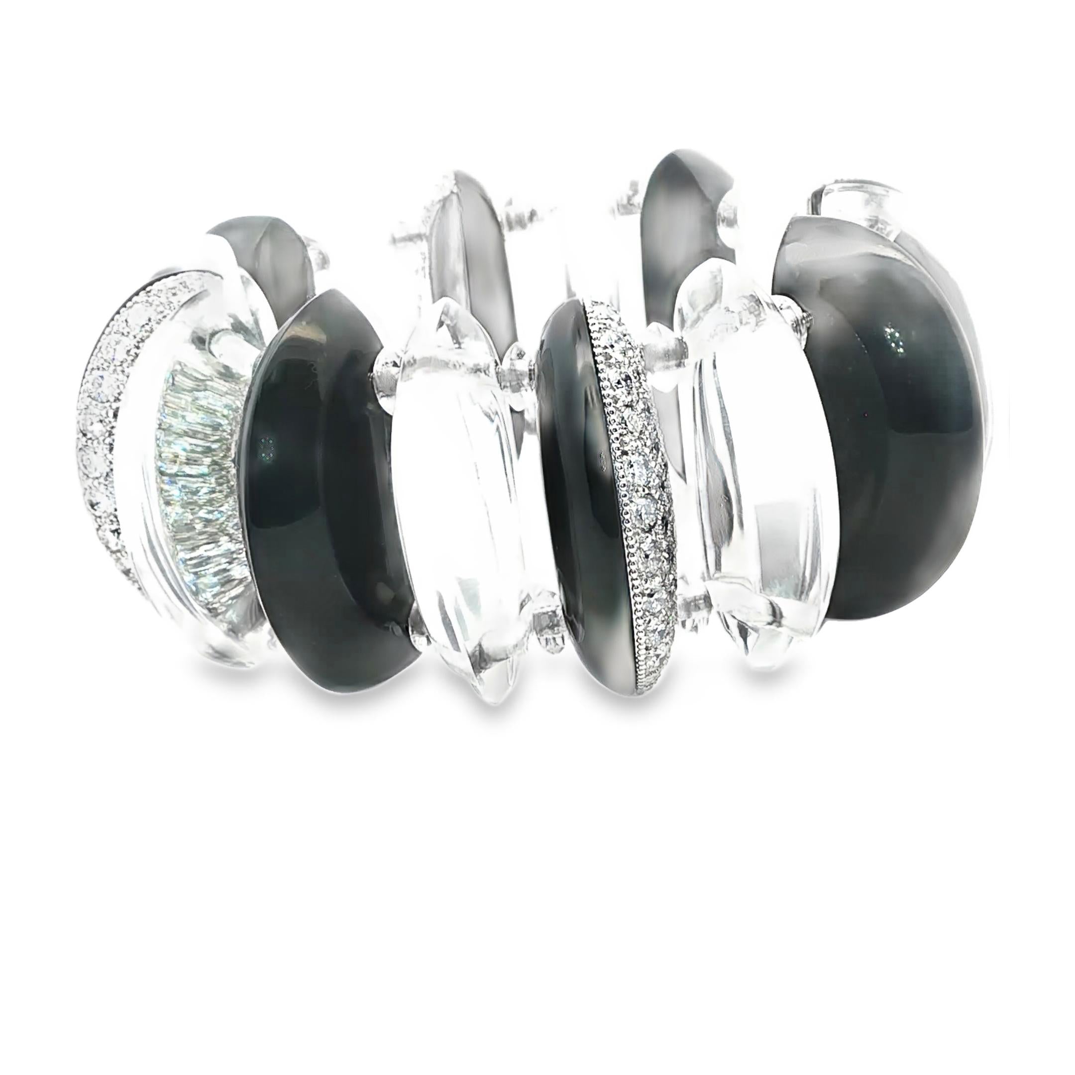 Platinum Onyx Diamond and Rock Crystal Bracelet