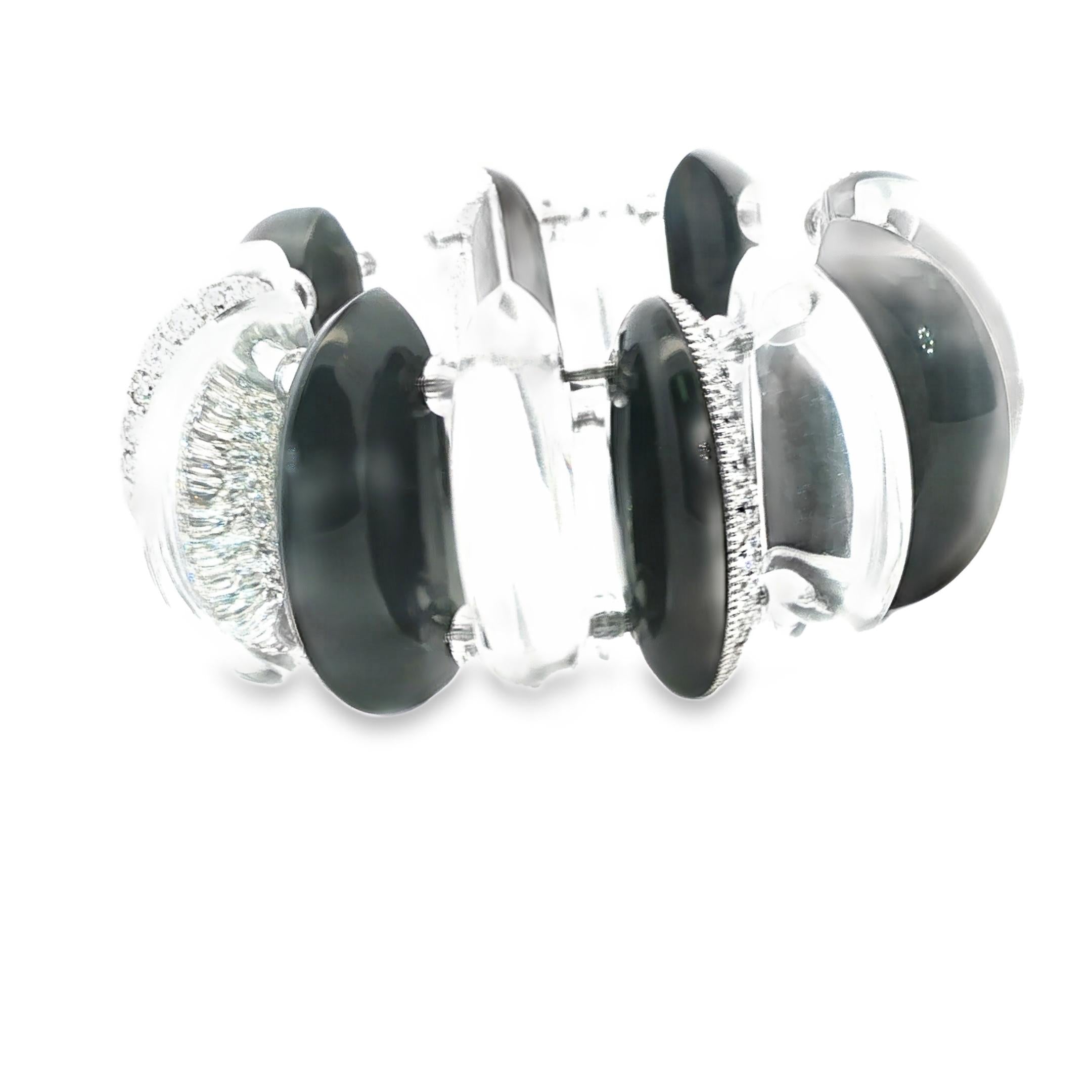Platinum Onyx Diamond and Rock Crystal Bracelet
