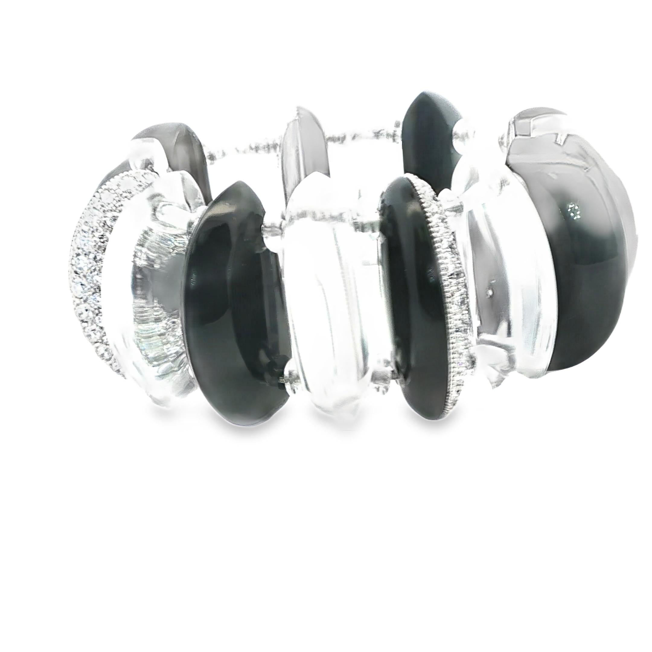 Platinum Onyx Diamond and Rock Crystal Bracelet