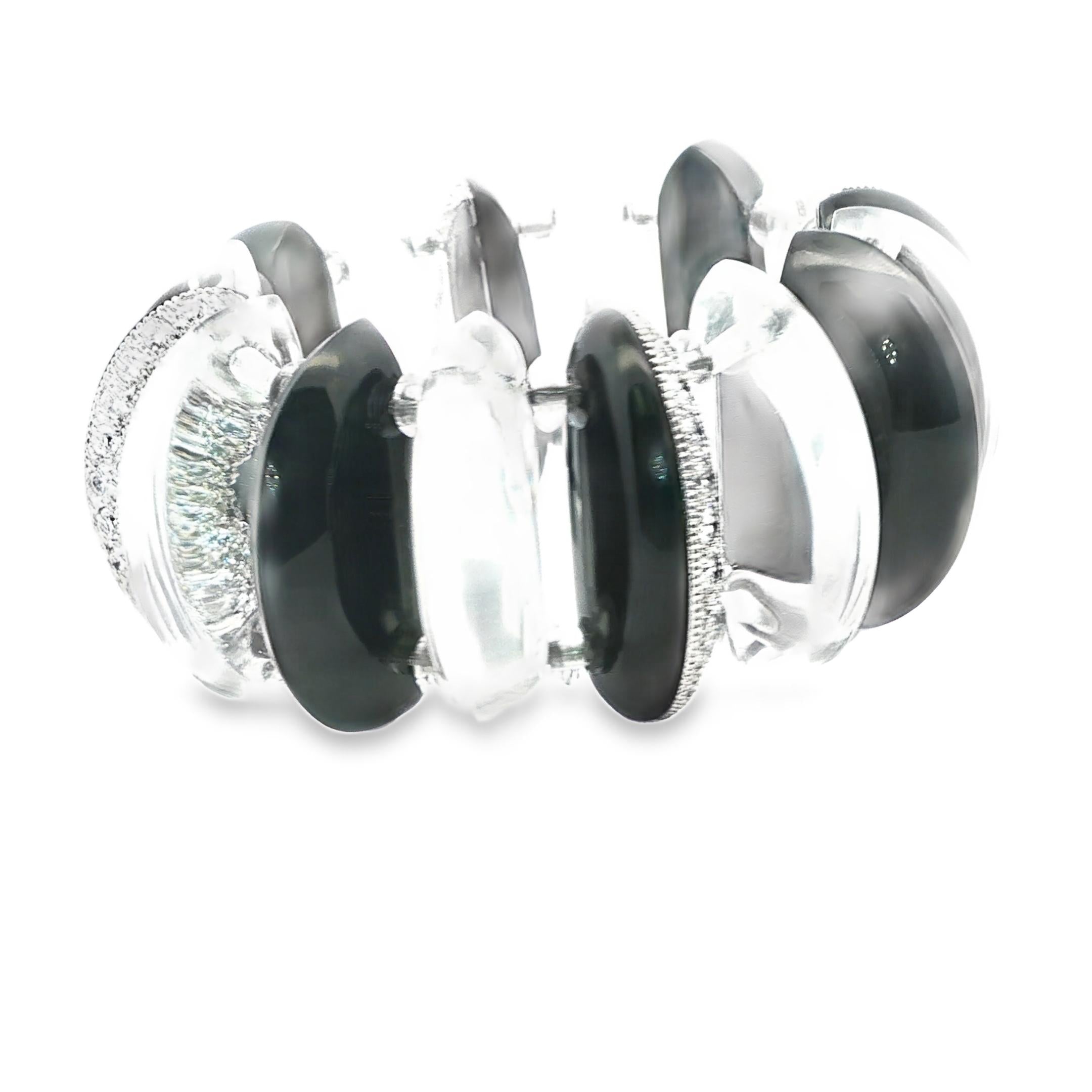 Platinum Onyx Diamond and Rock Crystal Bracelet