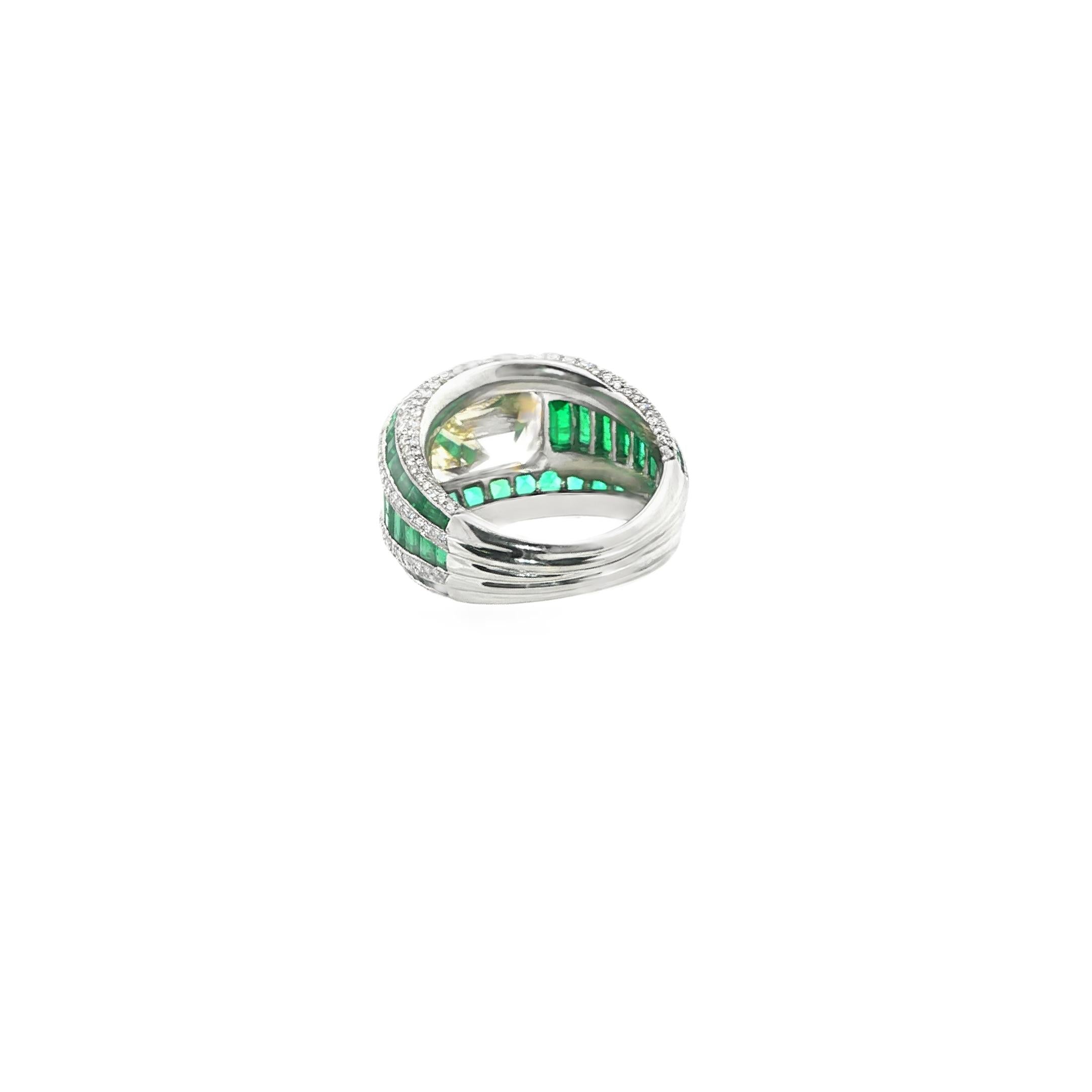 Platinum 5.82ct Emerald Cut Diamond and Emerald Ring
