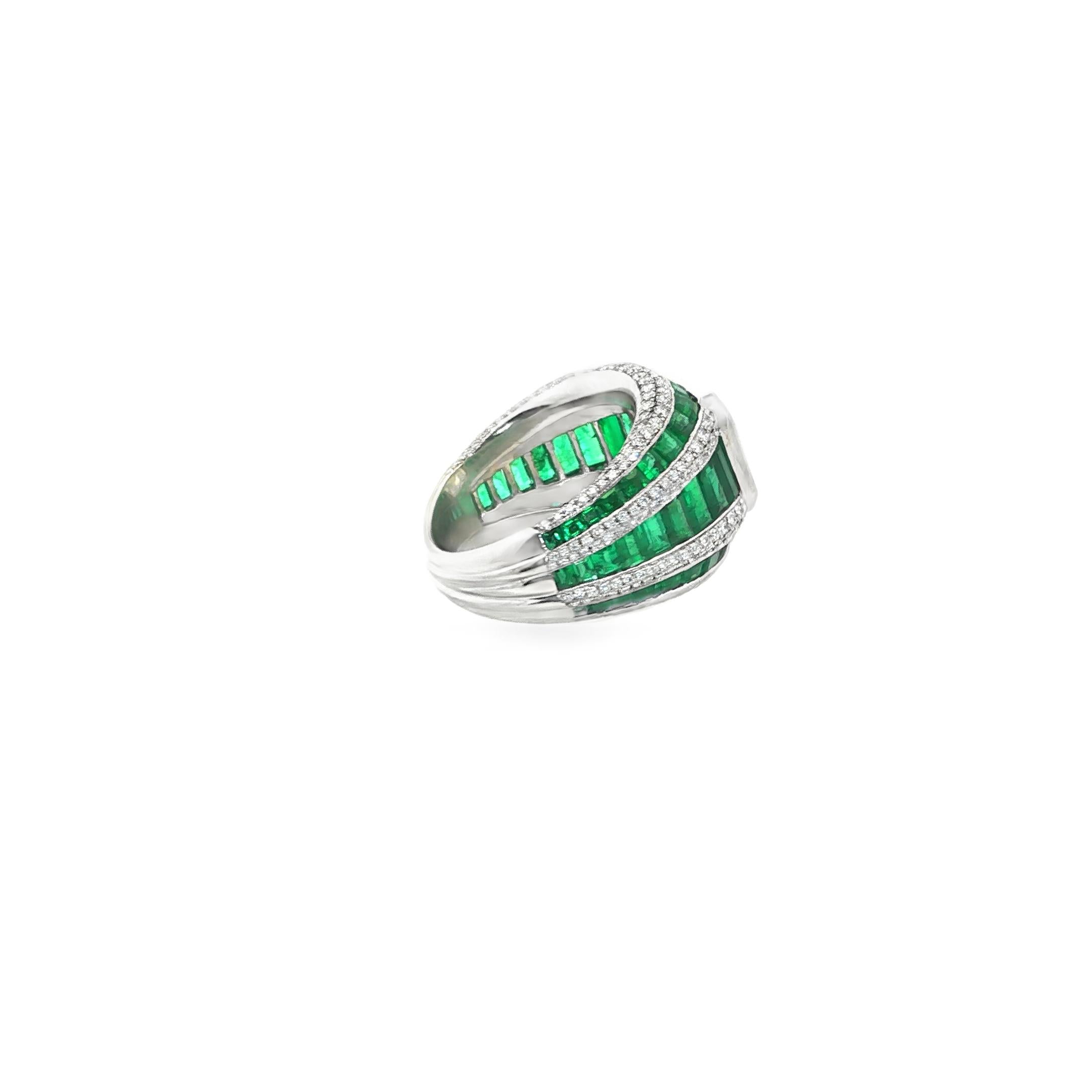 Platinum 5.82ct Emerald Cut Diamond Green Emerald Ring