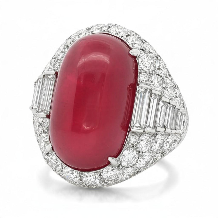 Bulgari No-Heat Ruby and Diamond Trombino Ring in Platinum