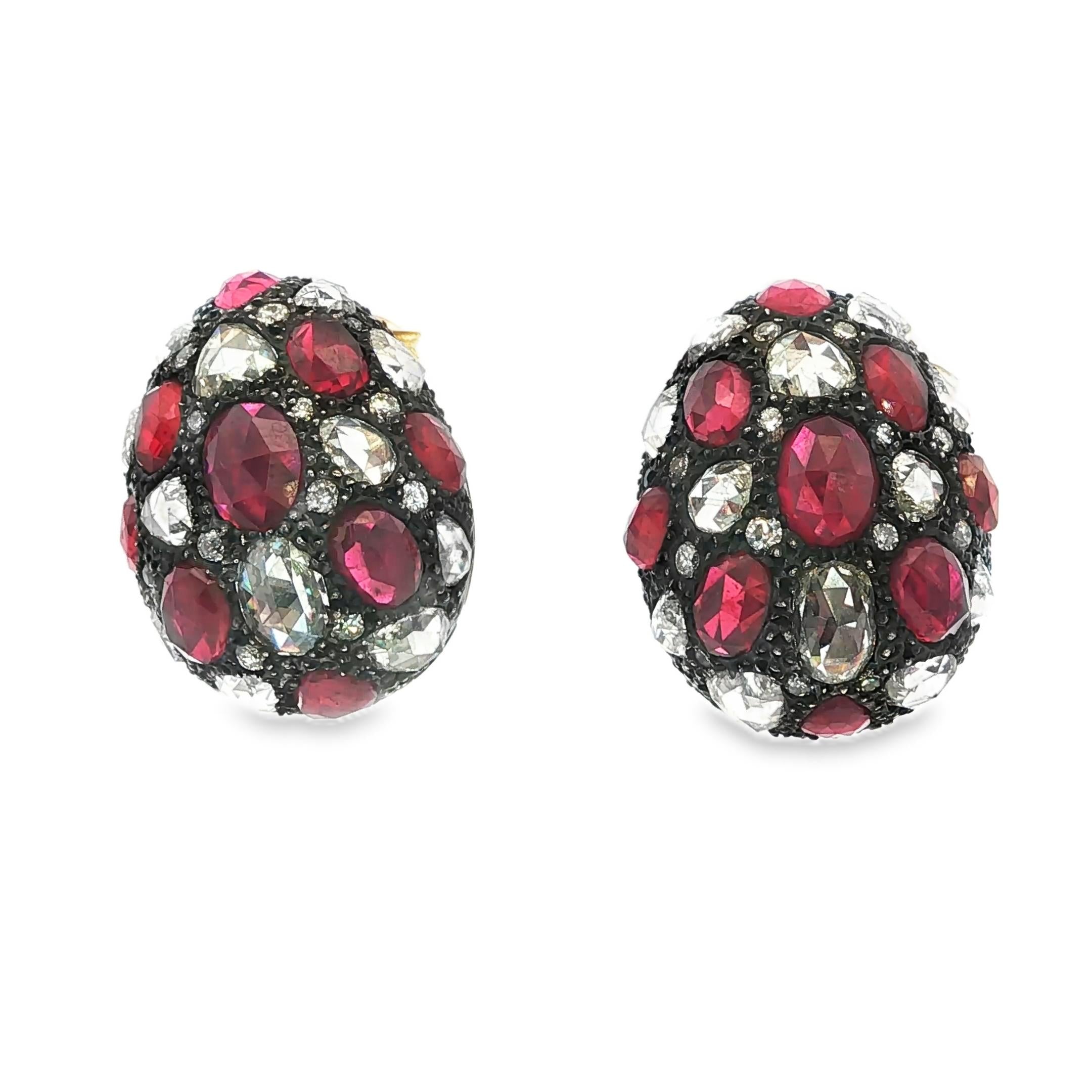 Fred Leighton Ruby and Diamond Earrings in 18k Yellow Gold