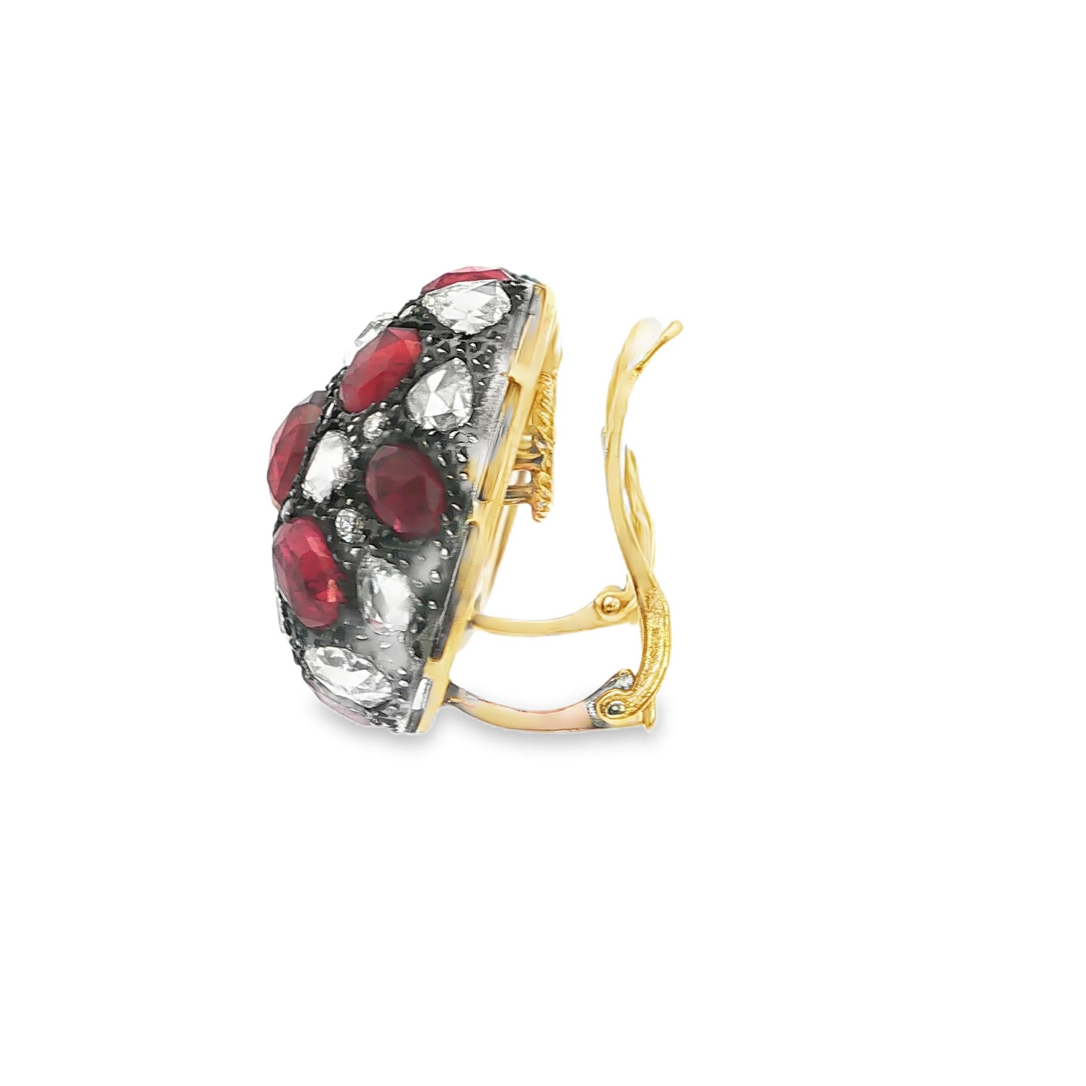 Fred Leighton Ruby and Diamond Earrings in 18k Yellow Gold