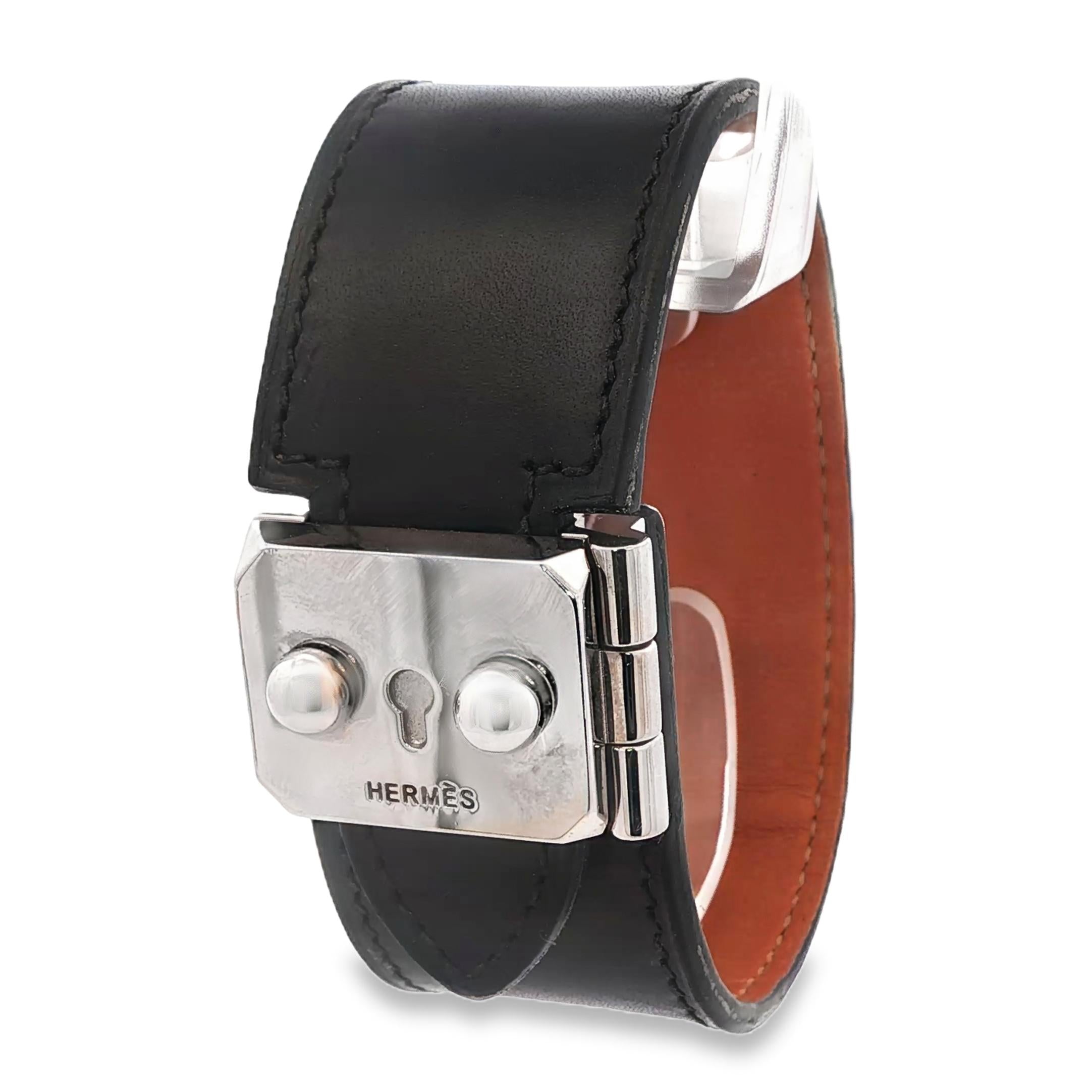 Silver Plated Hermes Paris "Depeche" Leather Bracelet 27mm