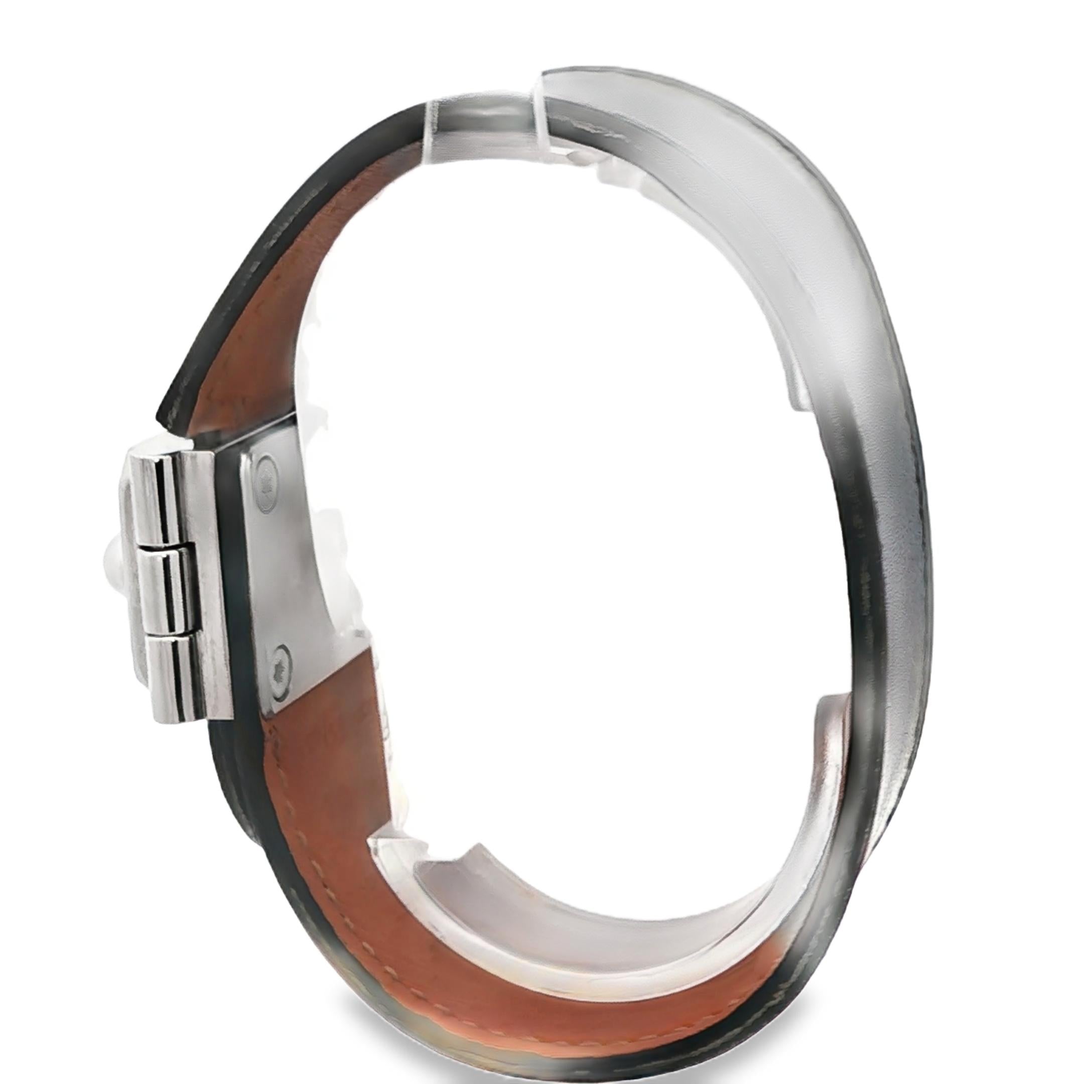 Silver Plated Hermes Paris "Depeche" Leather Bracelet 27mm