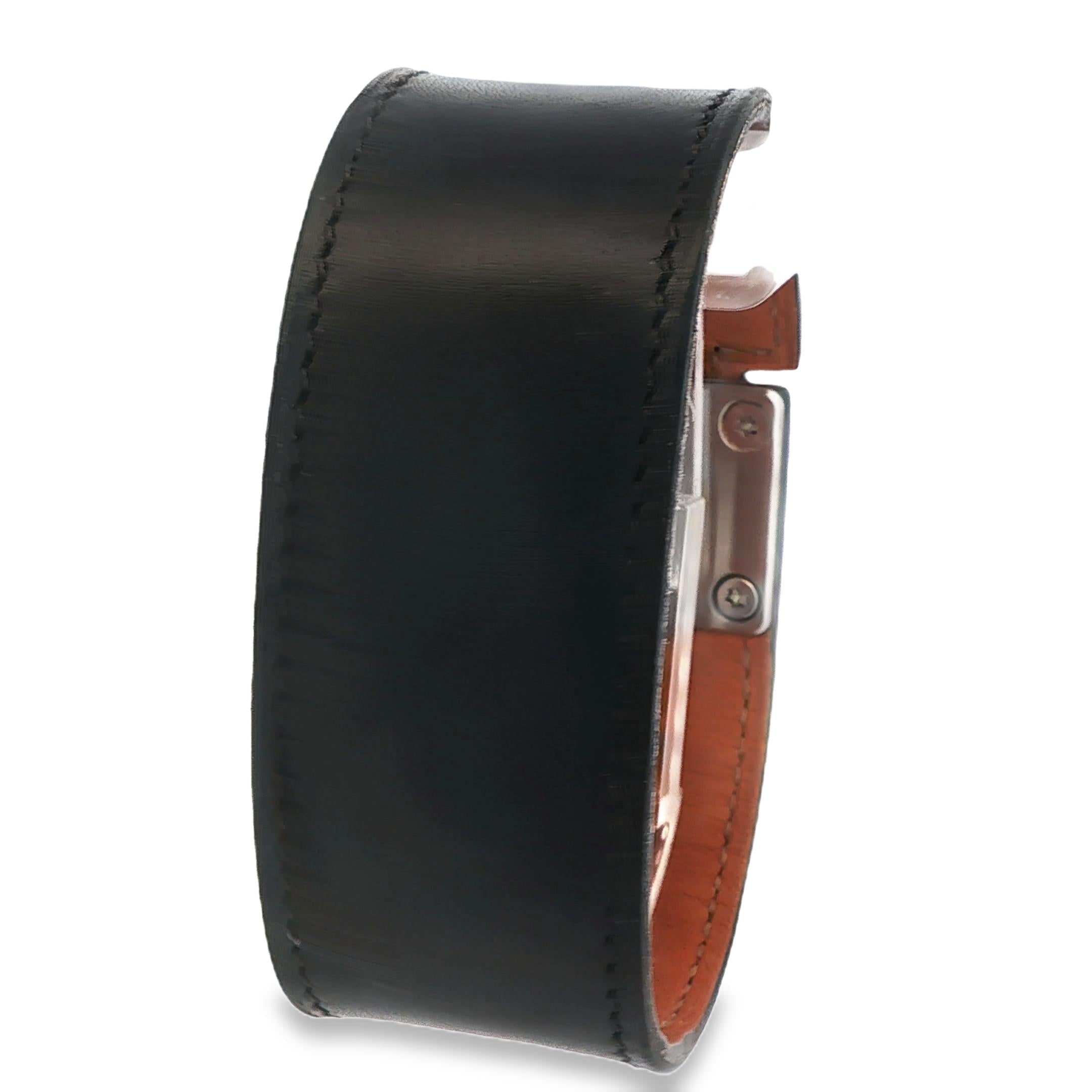 Silver Plated Hermes Paris "Depeche" Leather Bracelet 27mm