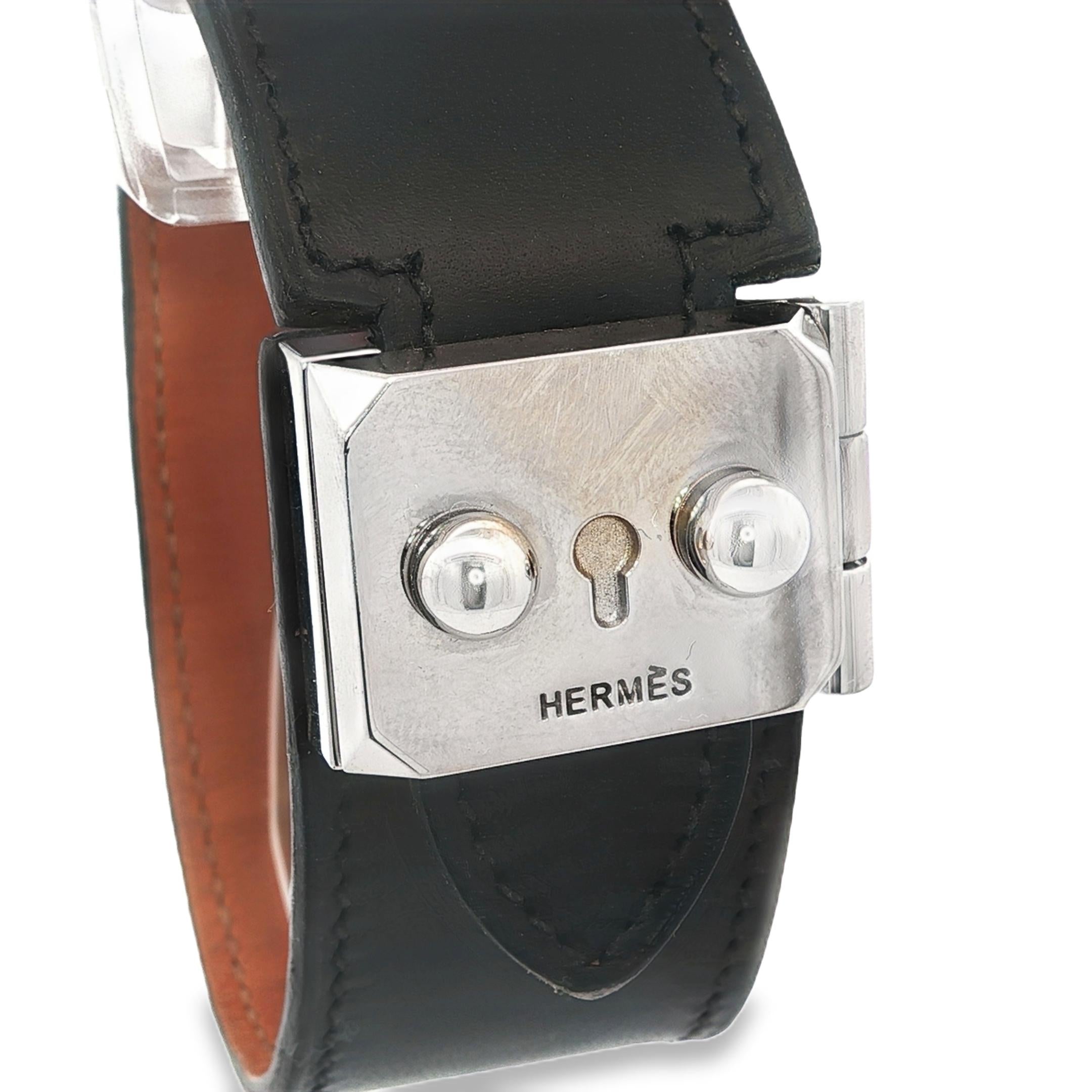 Silver Plated Hermes Paris "Depeche" Leather Bracelet 27mm