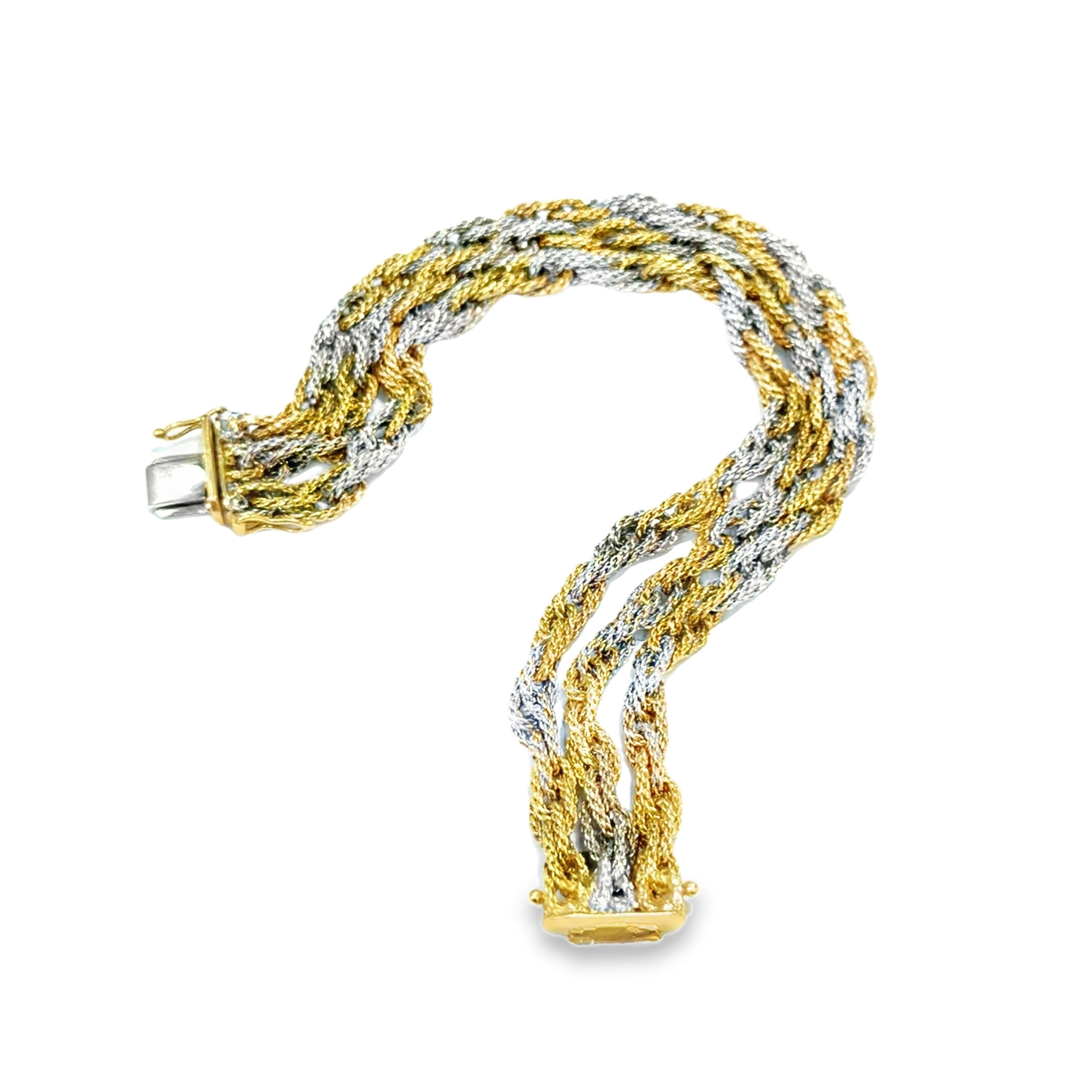1970s Twisted Rope Bracelet in 18k Yellow and White Gold