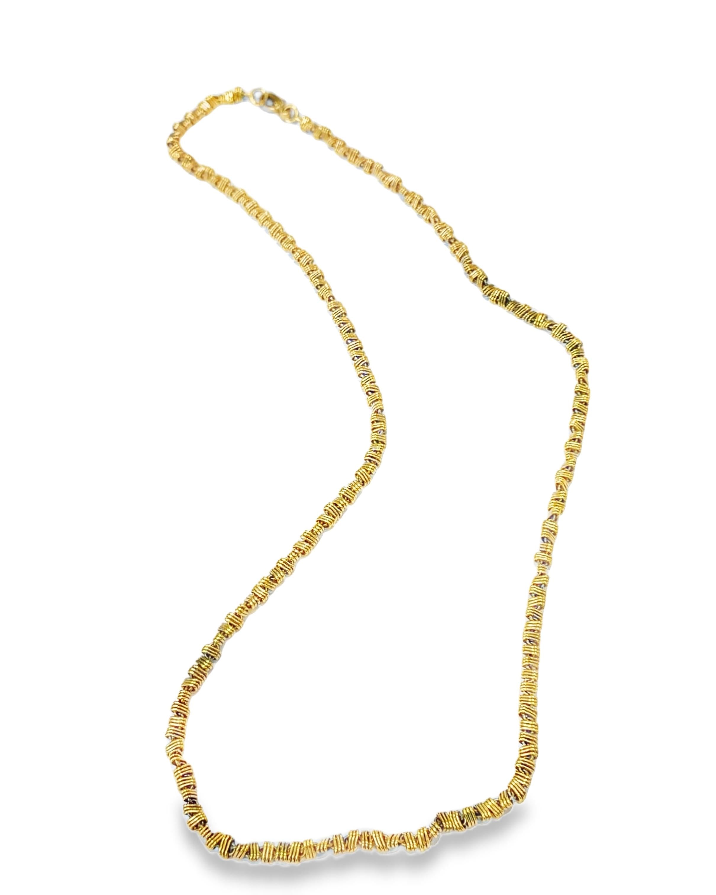 18K Gold Long Fancy Link Chain Necklace, 29” 1970's