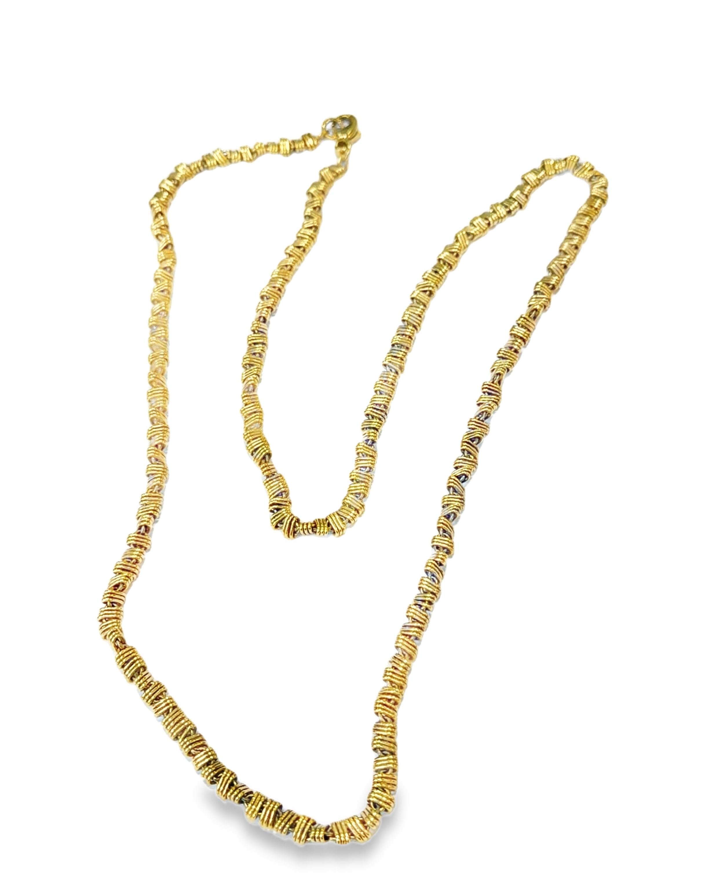 18K Gold Long Fancy Link Chain Necklace, 29” 1970's