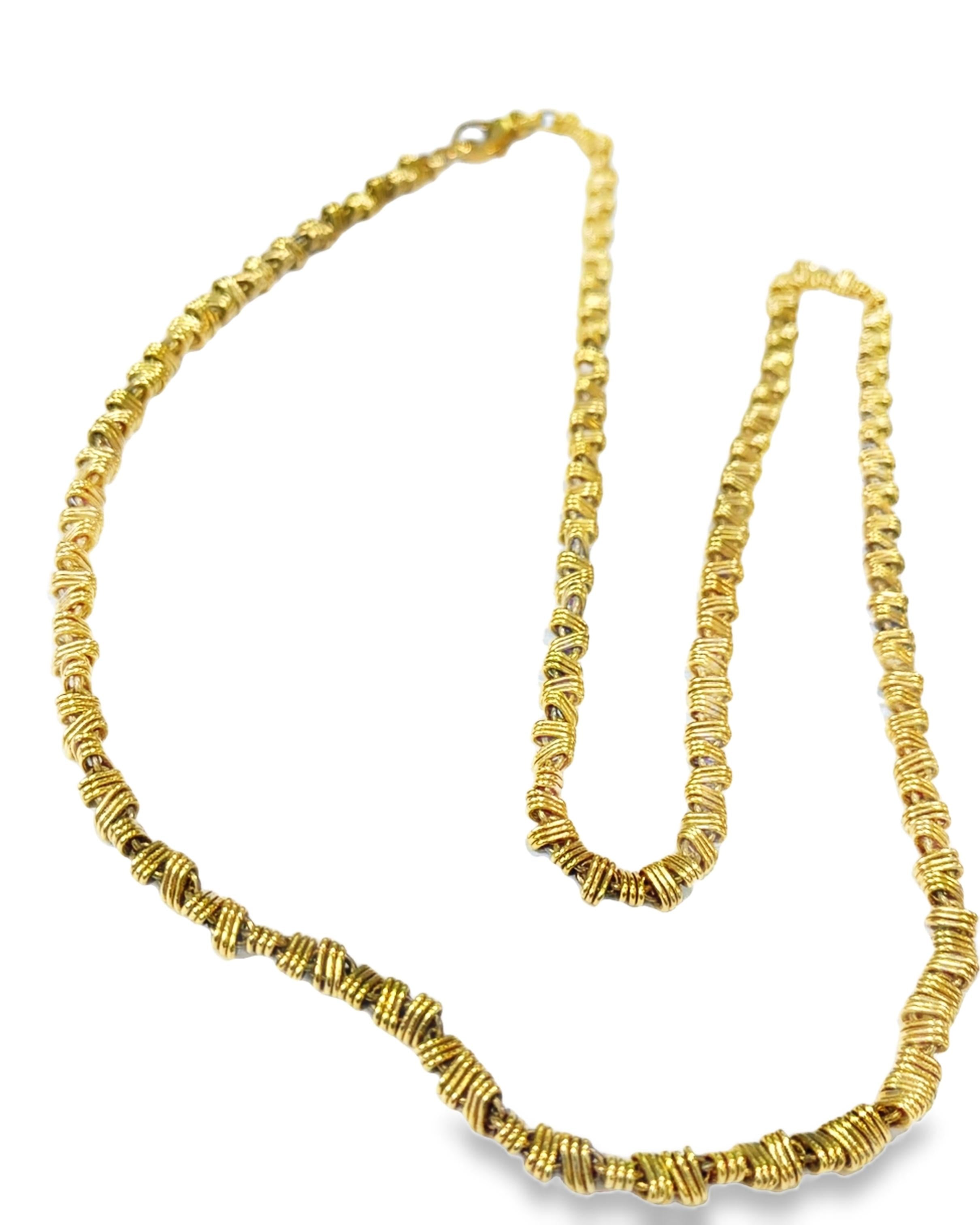 18K Gold Long Fancy Link Chain Necklace, 29” 1970's