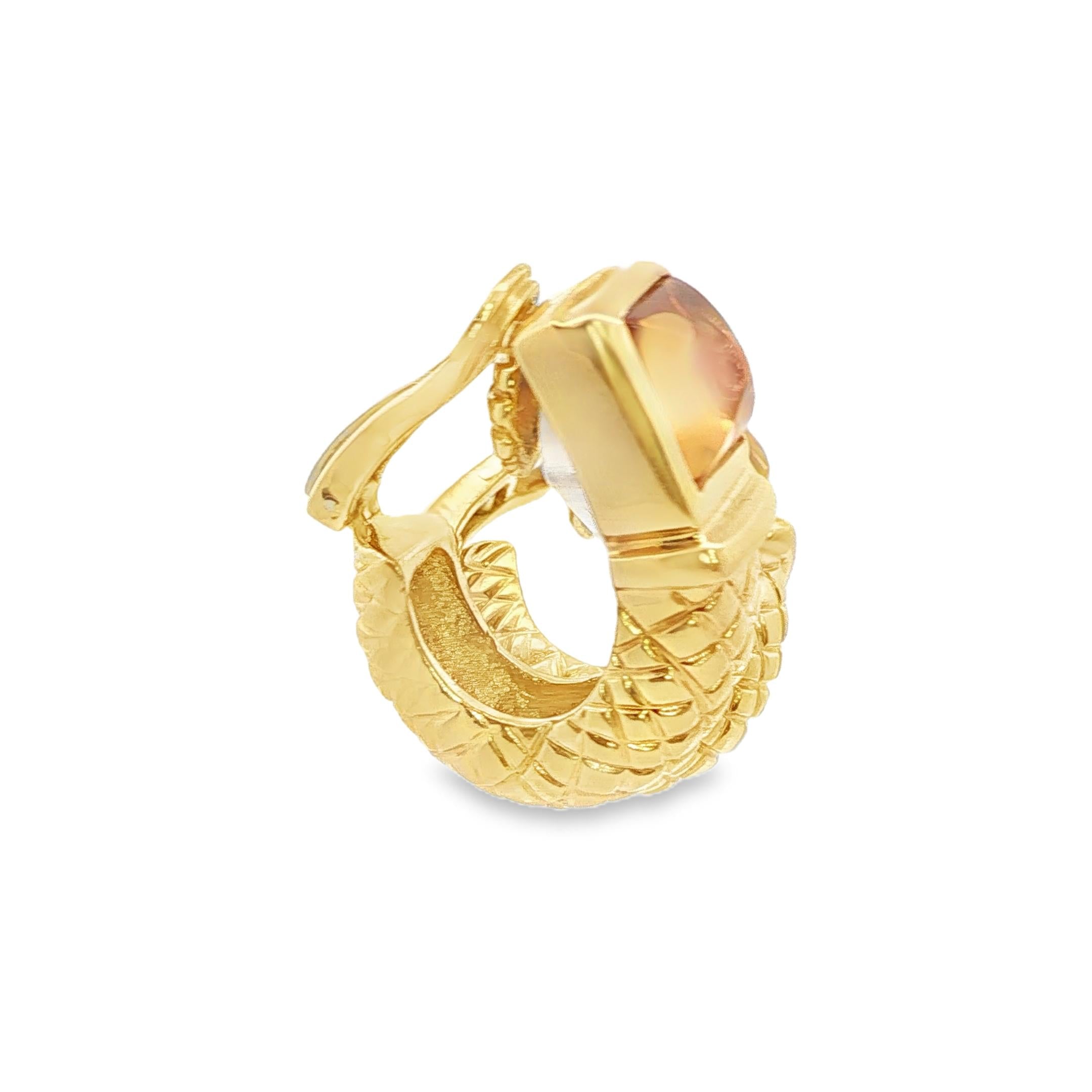 18k Yellow Gold Italian Contemporary Gold Citrine Earrings