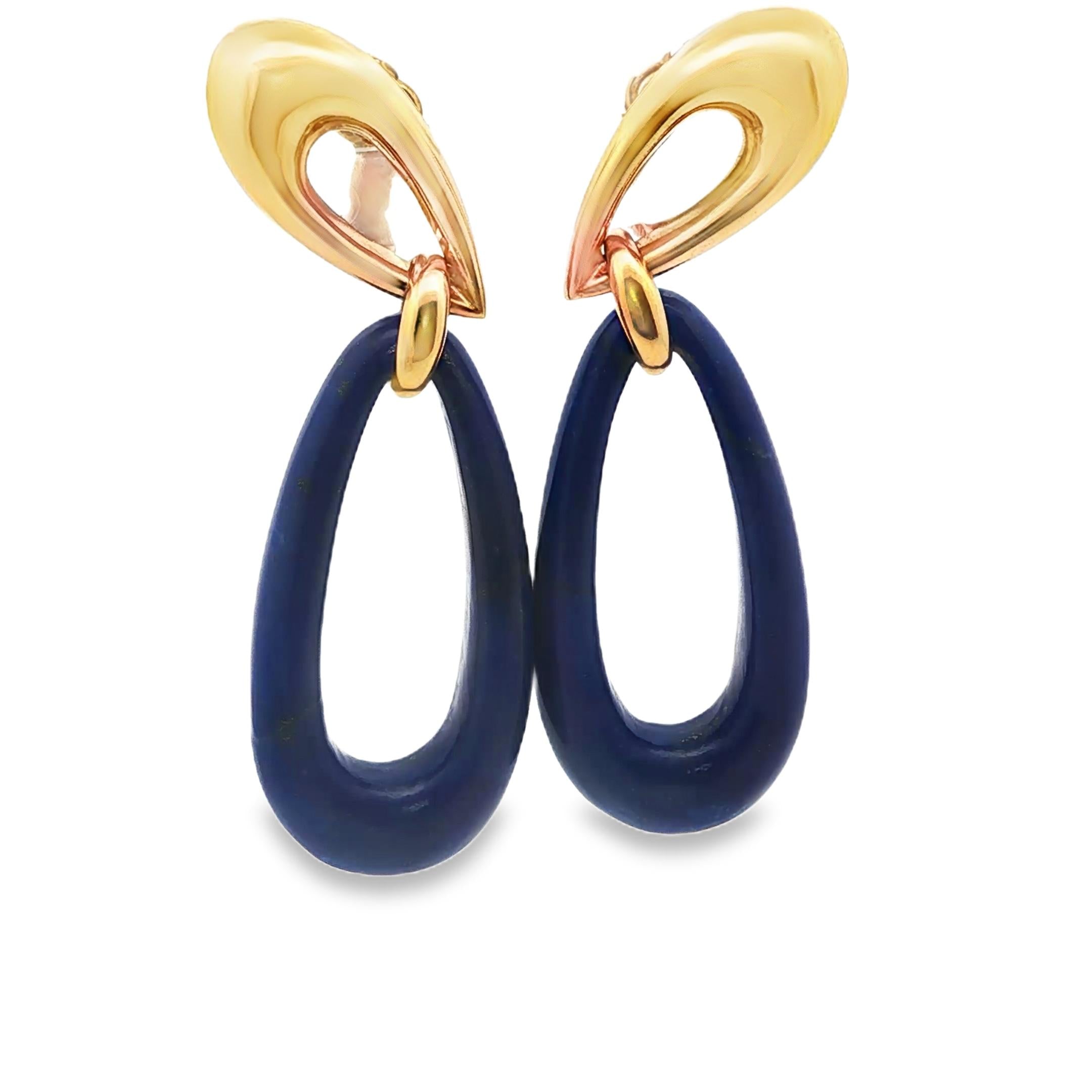 18K French 1970's Lapis Dangle Earrings