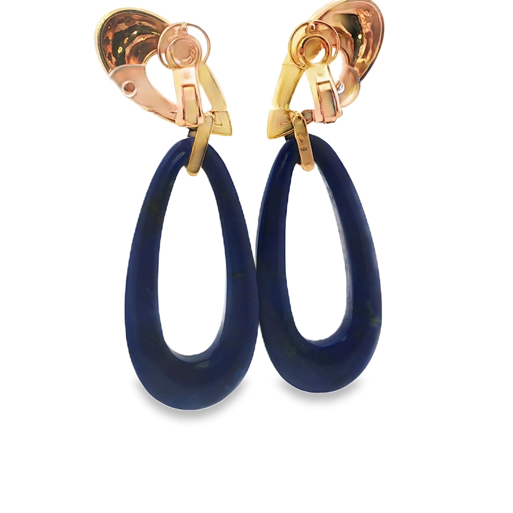 18K French 1970's Lapis Dangle Earrings