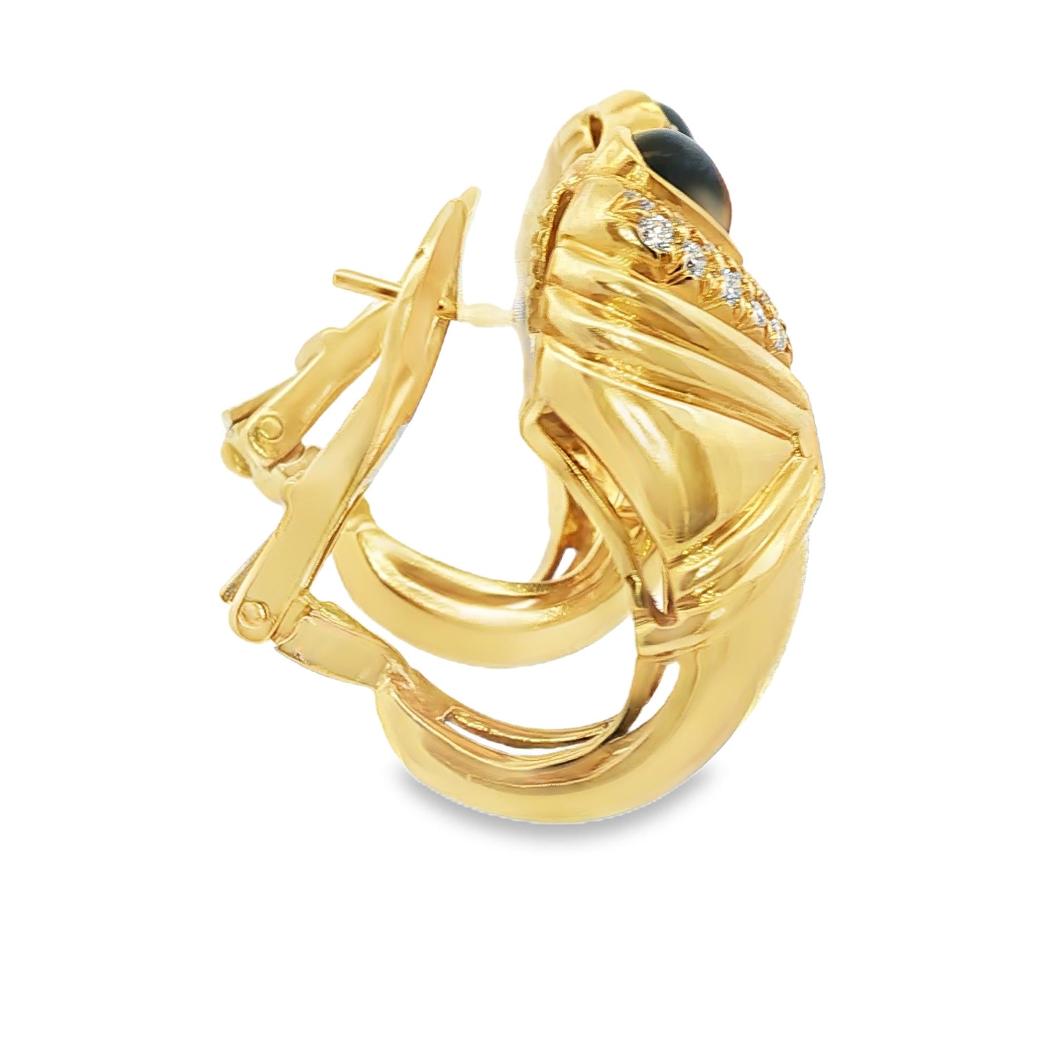 18k Yellow Gold Vintage Cabochon Sapphire & Diamond Earrings - 17.1DWT