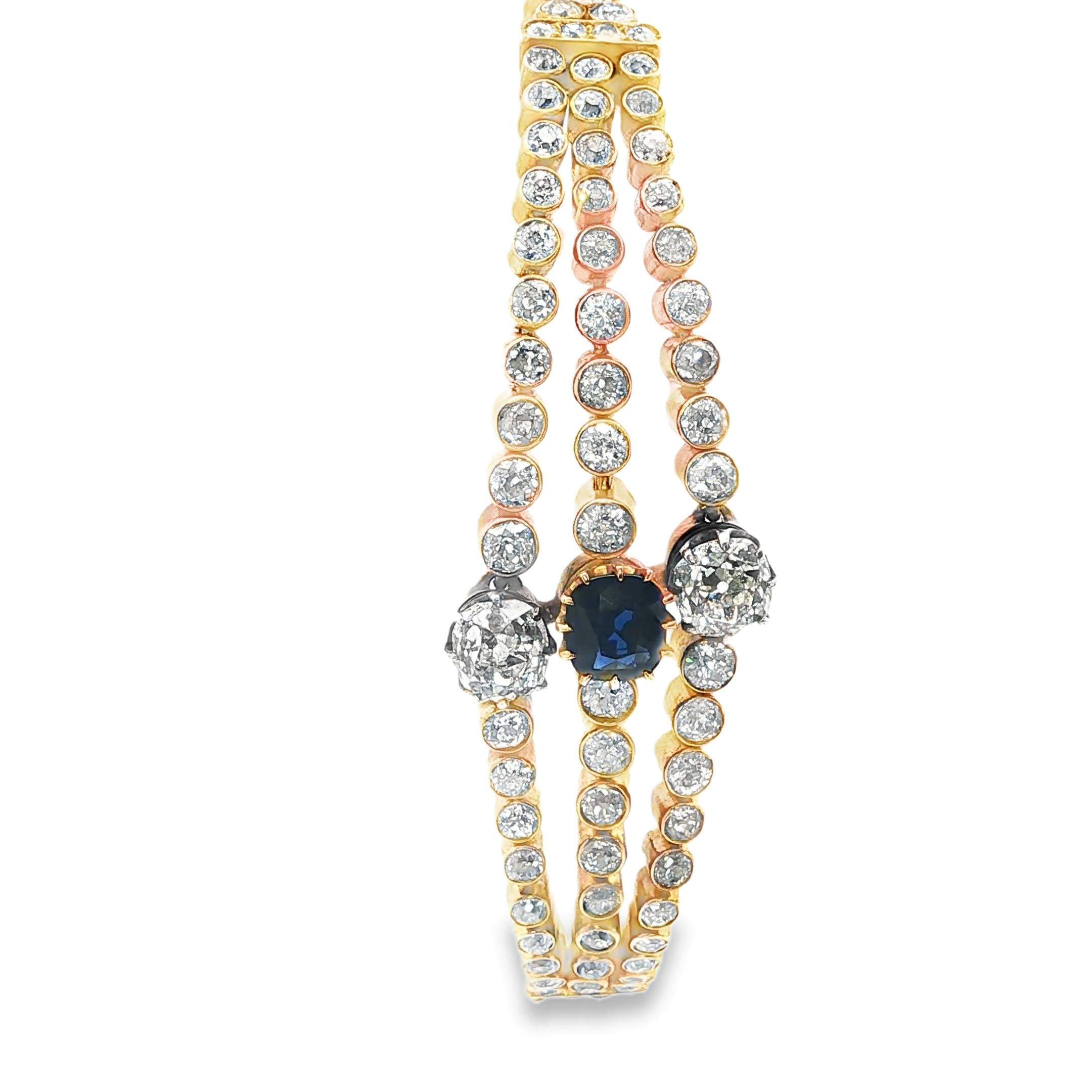 Victorian Sapphire and Diamond Triple Line Bracelet, circa 1880