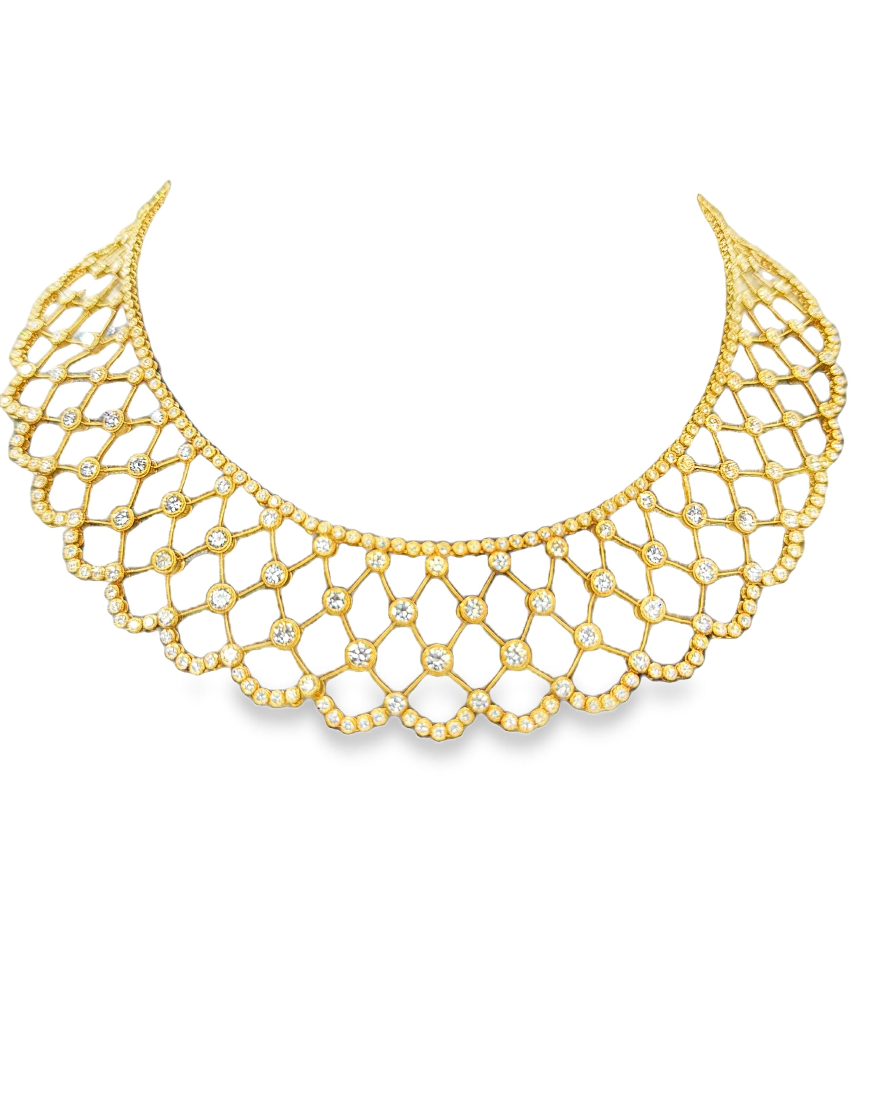 Contemporary Diamond Bib Necklace in 18K Yellow Gold, 41.00 Carats