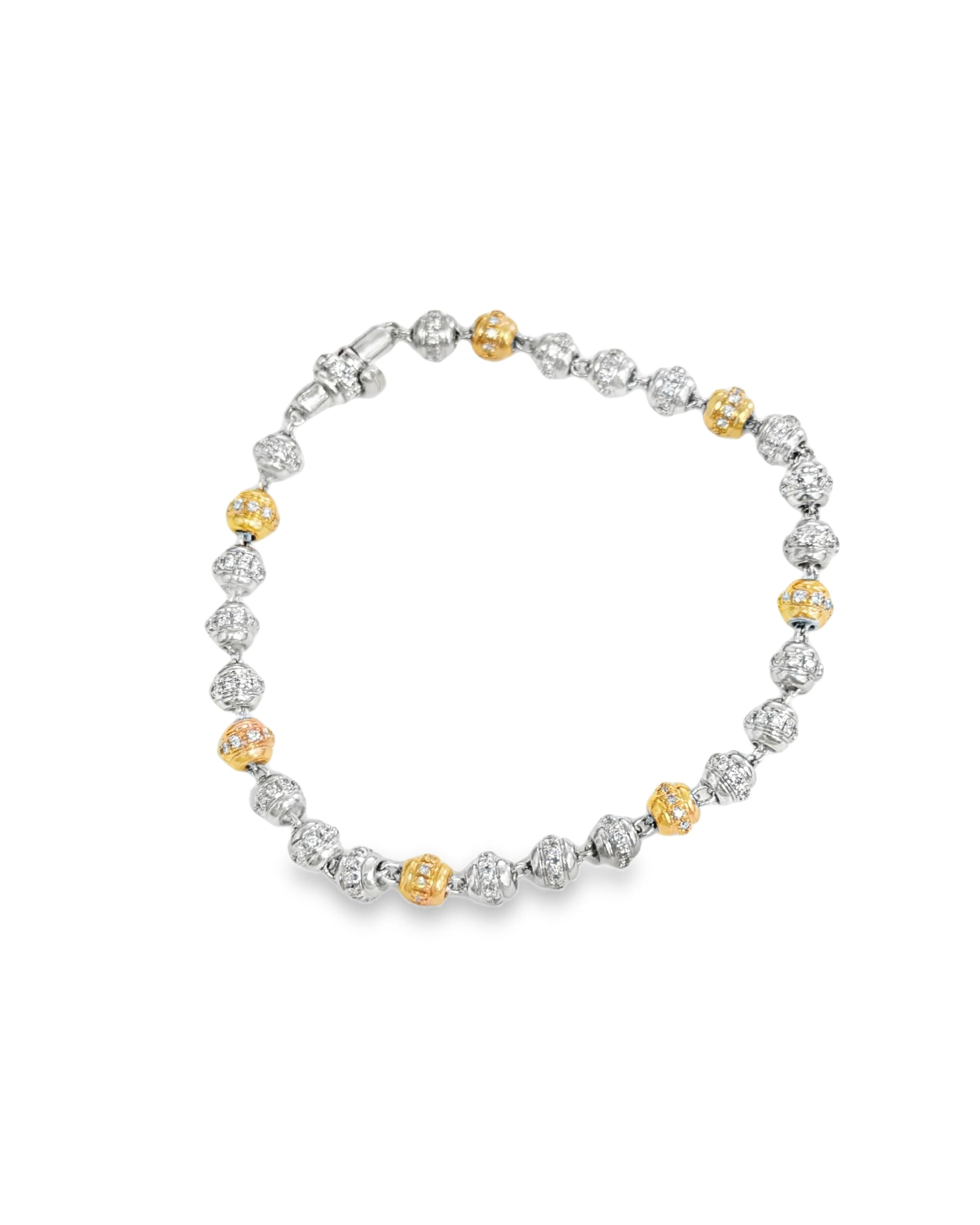 Favaro Diamond Bead Bracelet in 18K Yellow and White Gold