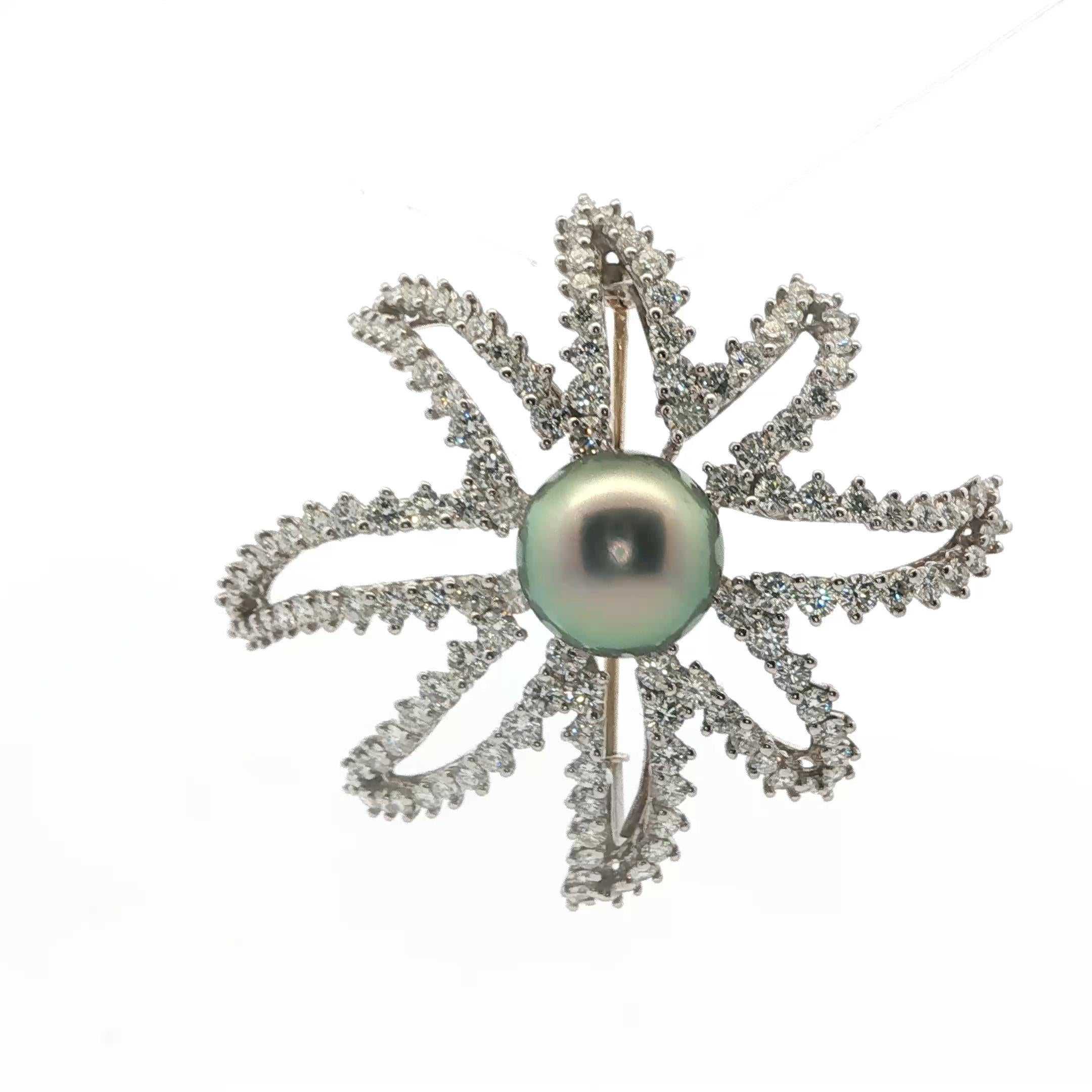 Tiffany & Co. ‘Fireworks’ Diamond and Pearl Brooch in Platinum