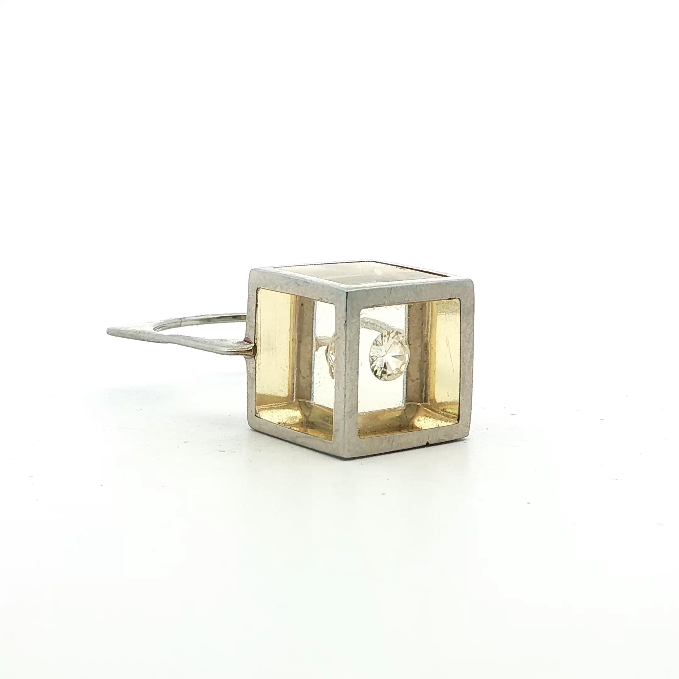 1970s 18k White Gold & Resin Diamond Cube Ring- France