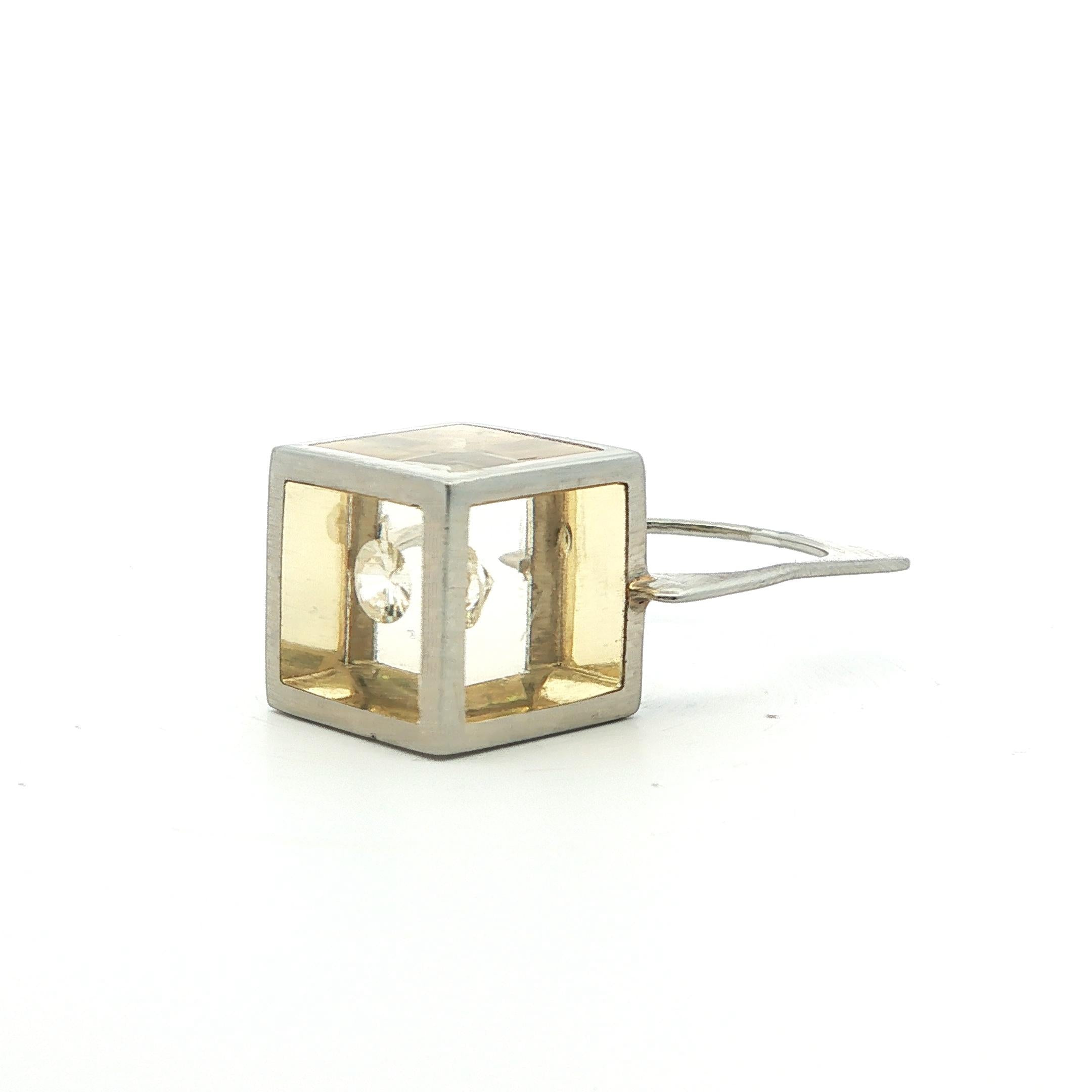 1970s 18k White Gold & Resin Diamond Cube Ring- France