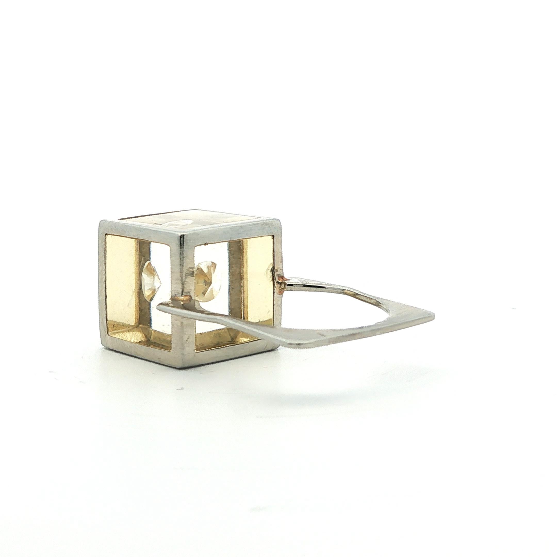 1970s 18k White Gold & Resin Diamond Cube Ring- France