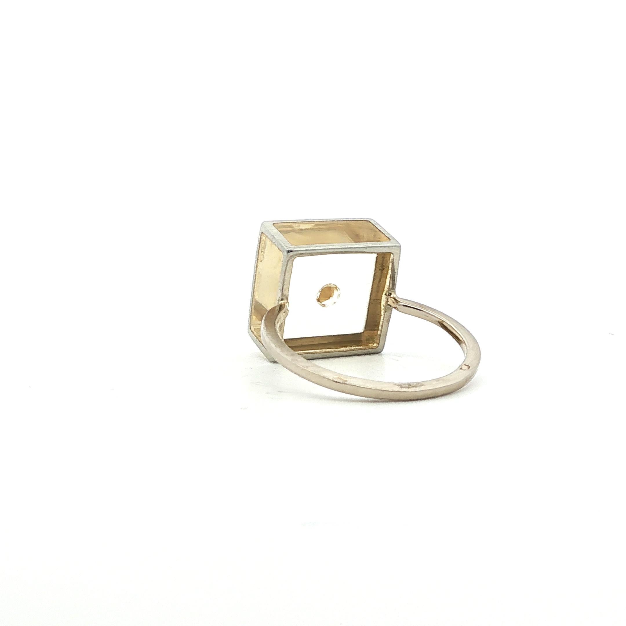 1970s 18k White Gold & Resin Diamond Cube Ring- France