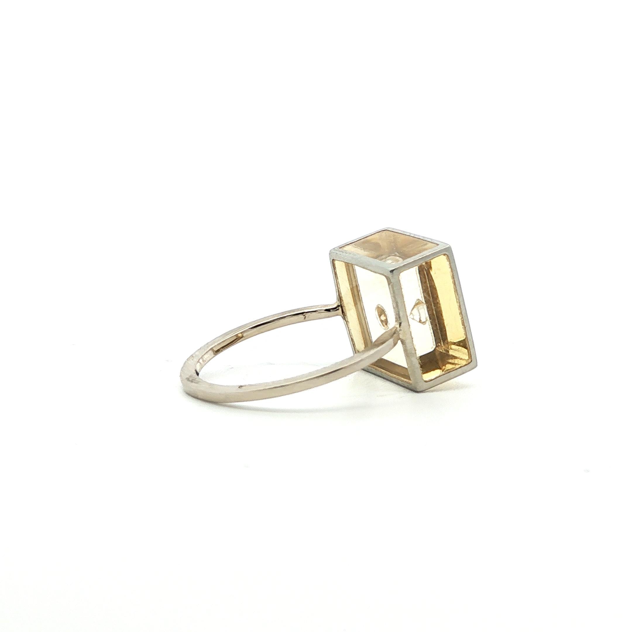 1970s 18k White Gold & Resin Diamond Cube Ring- France