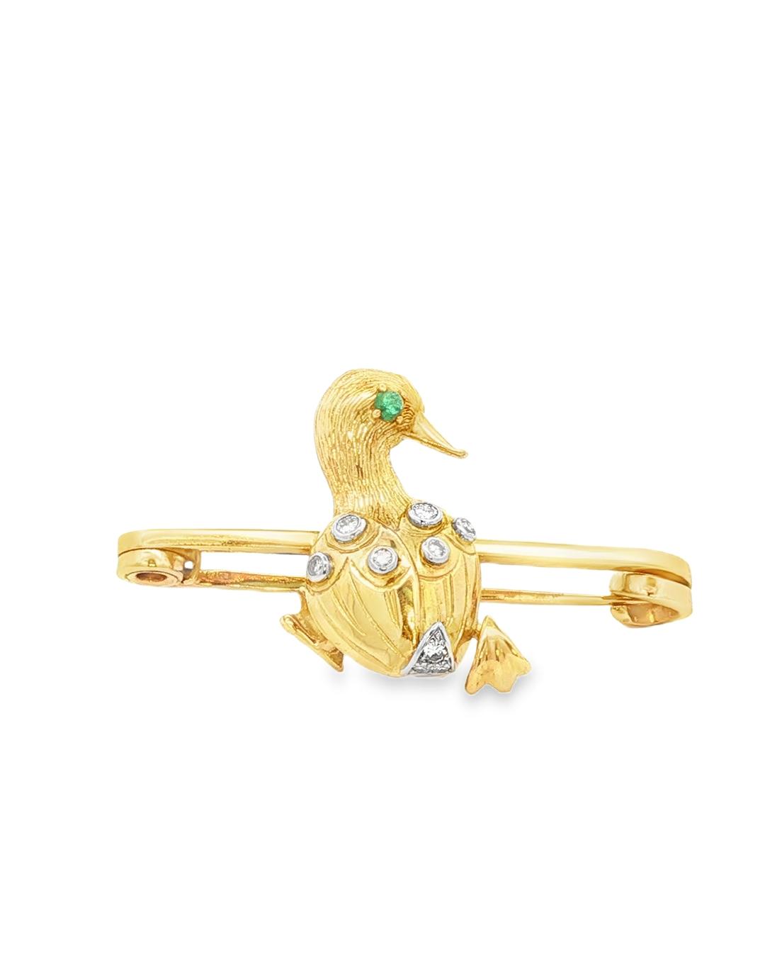 18K Cartier 1966 Diamond Duck Safety Pin Brooch