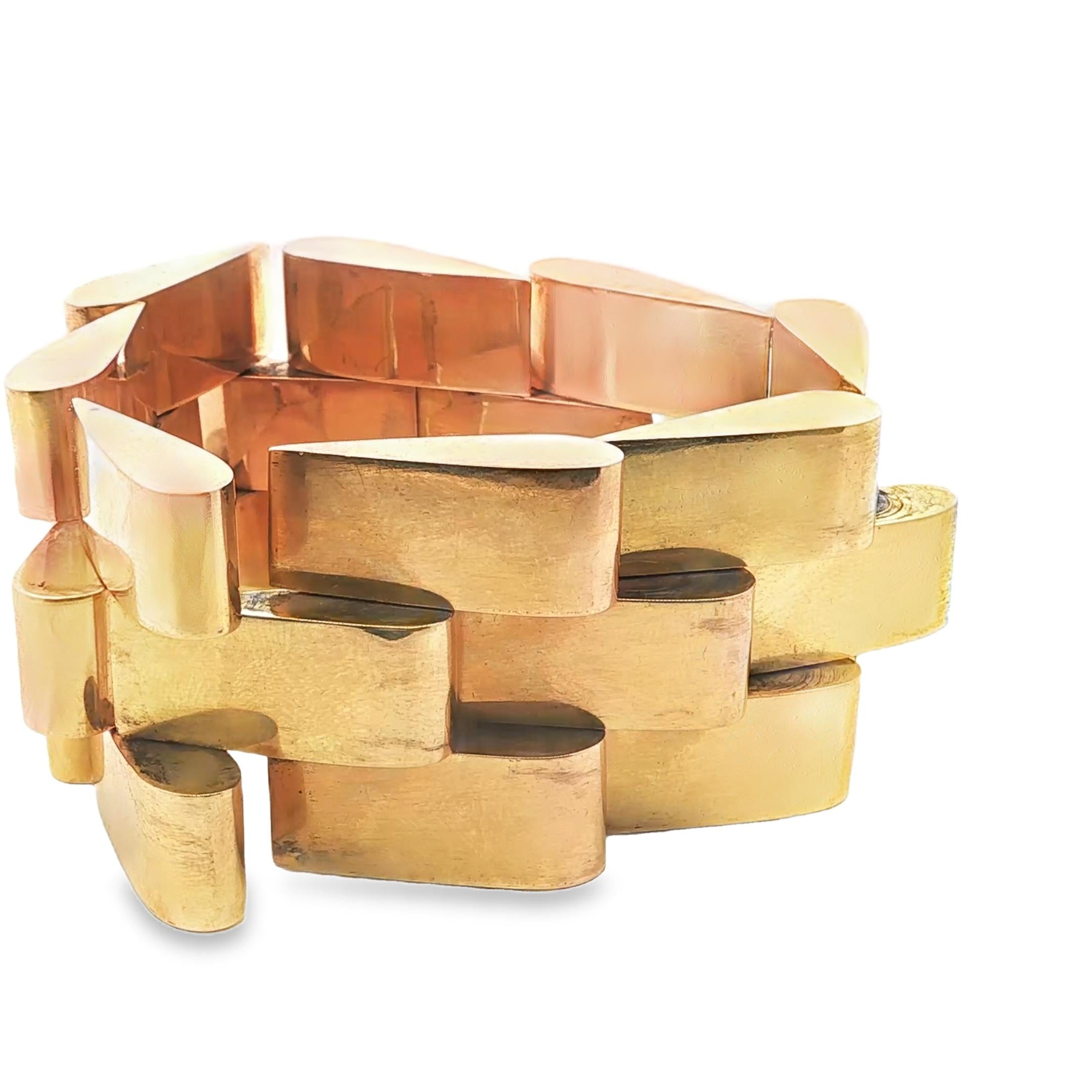 18K Gold Large Retro Tank Bracelet 162grs