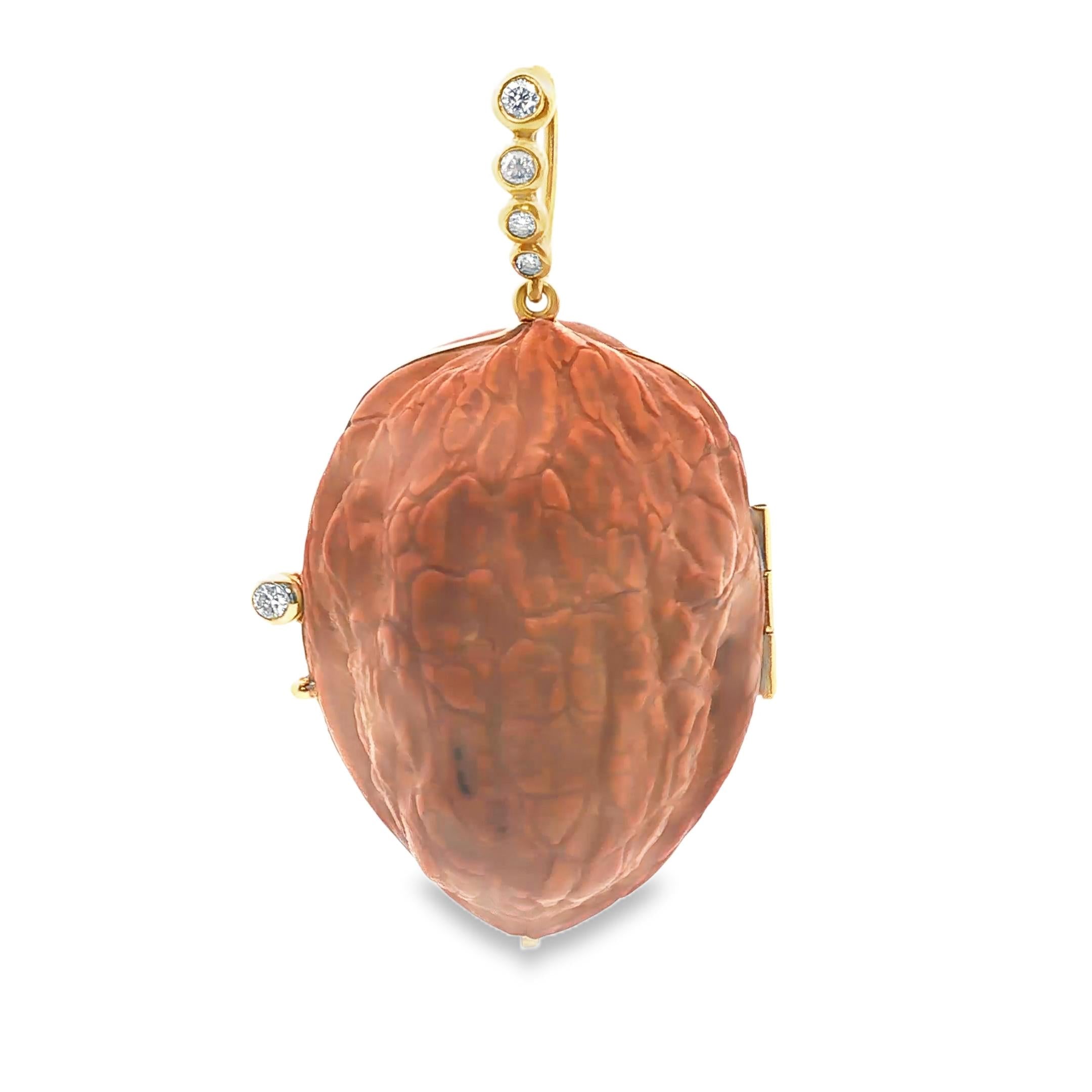 Gold and Walnut Double-Locket Pendant with Diamonds