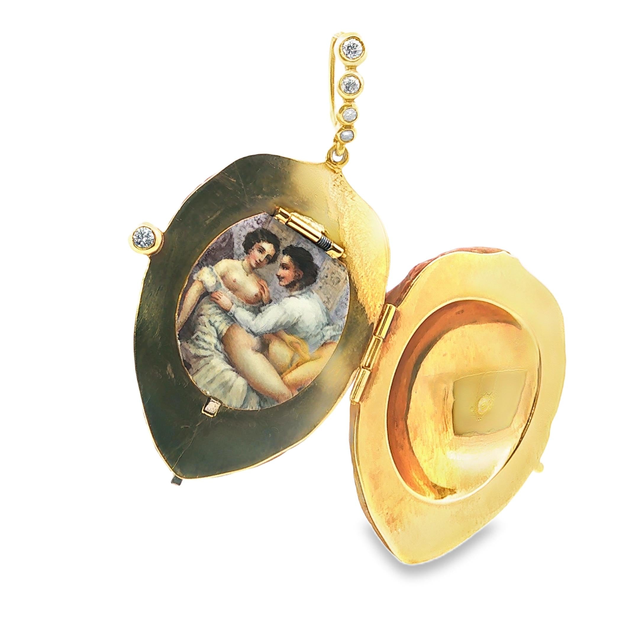Gold and Walnut Double-Locket Pendant with Diamonds