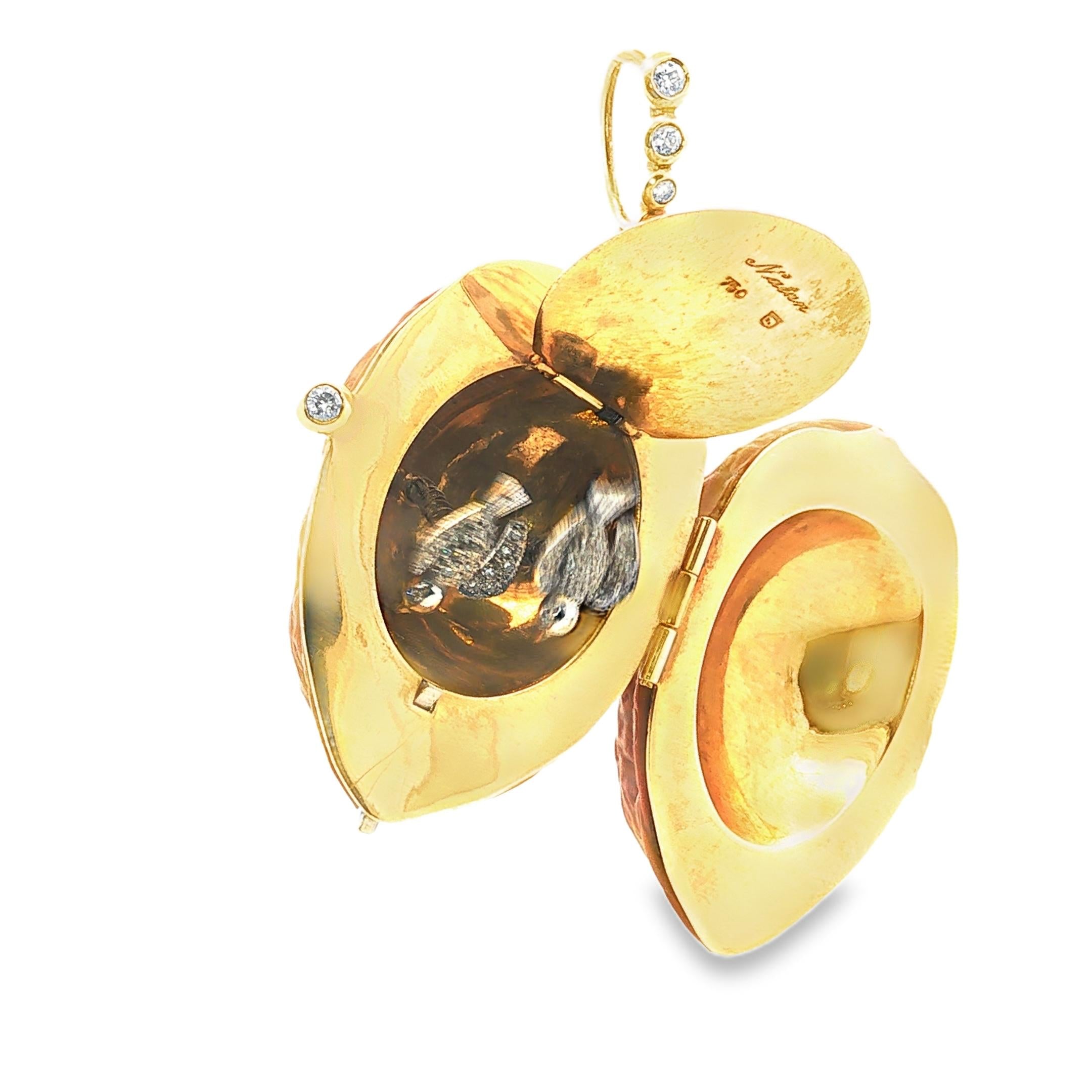 Gold and Walnut Double-Locket Pendant with Diamonds