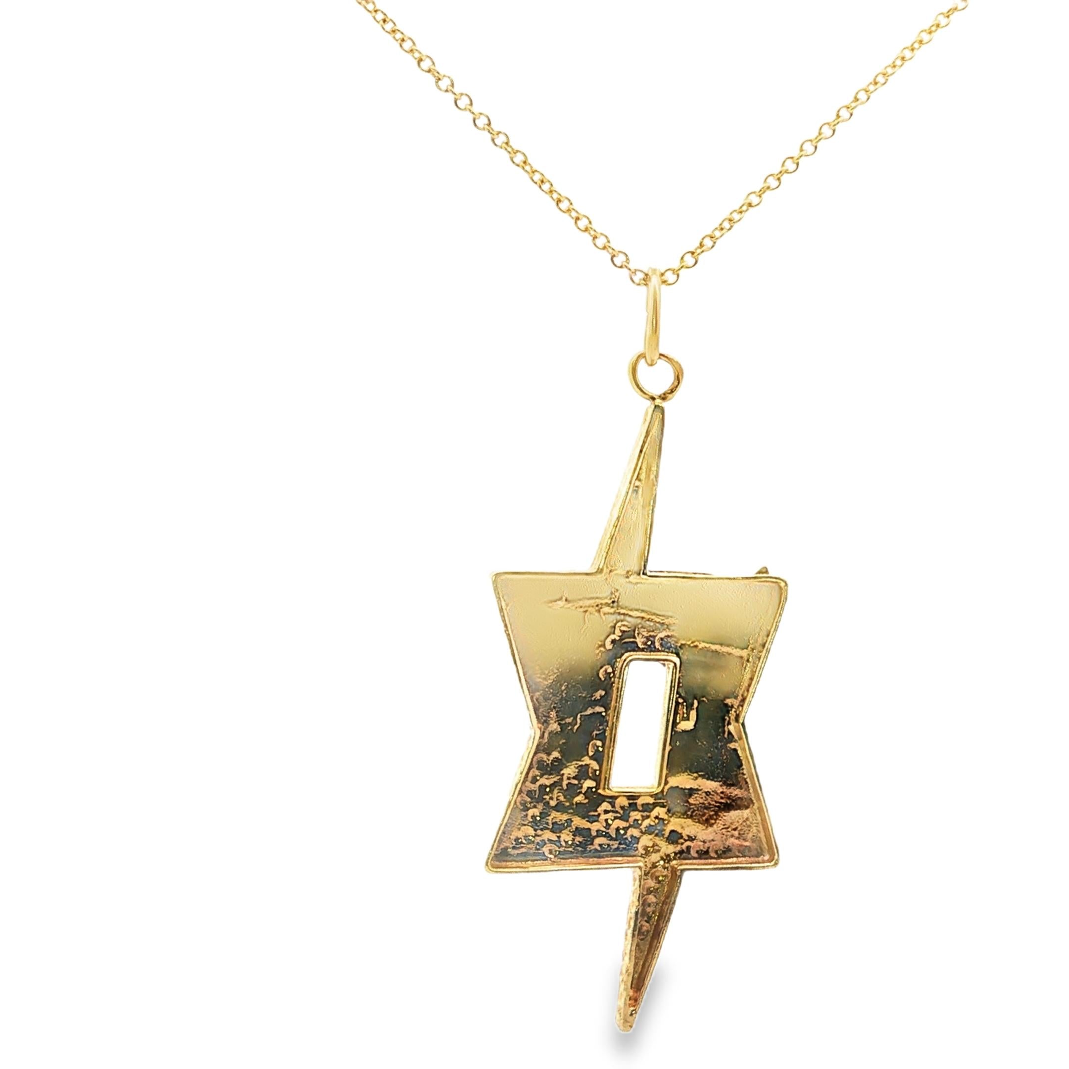 Brutalist ‘Hai’ Magen David Pendant in 14k Gold, c. 1970s