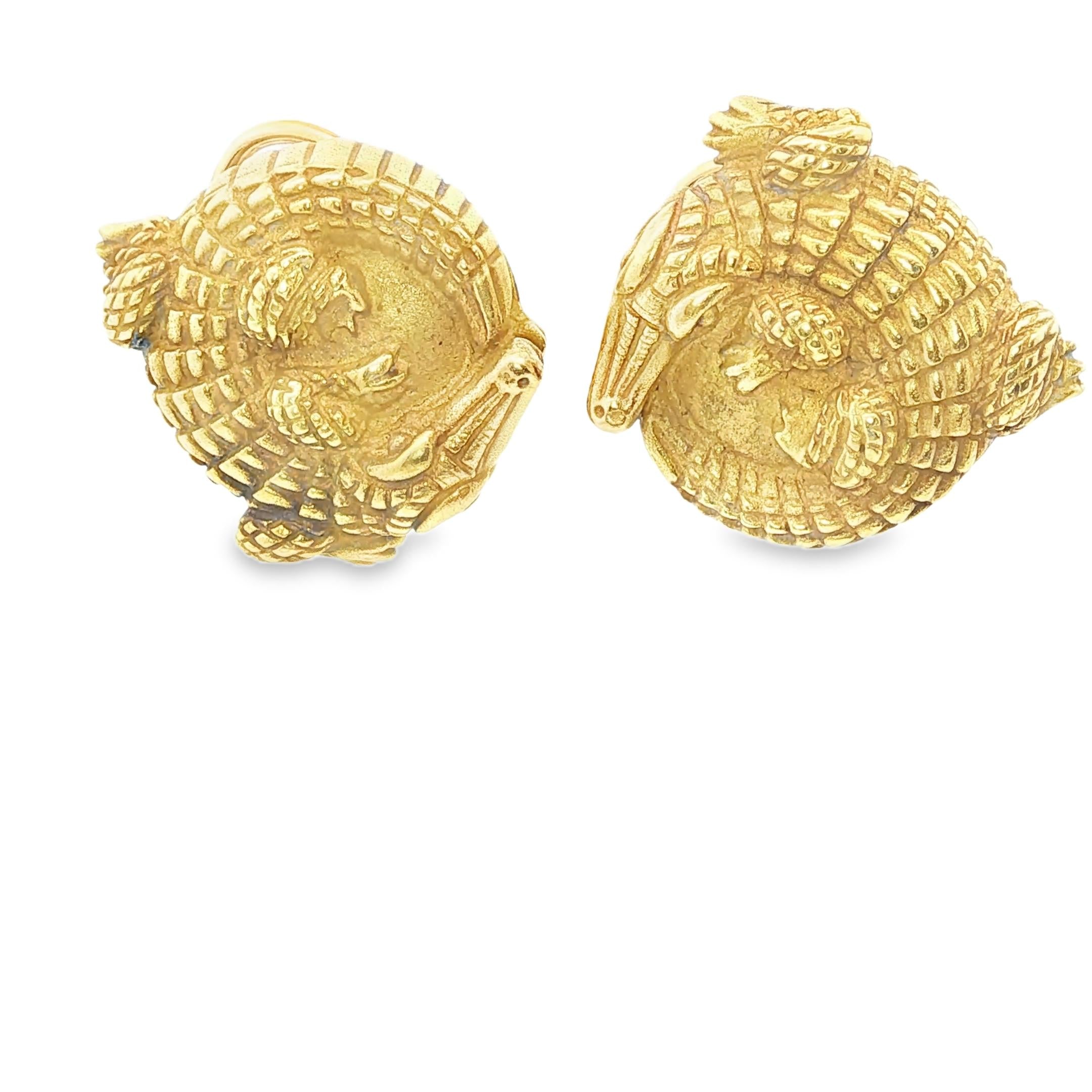 18K Gold Keiselstein Cord Alligator Earrings