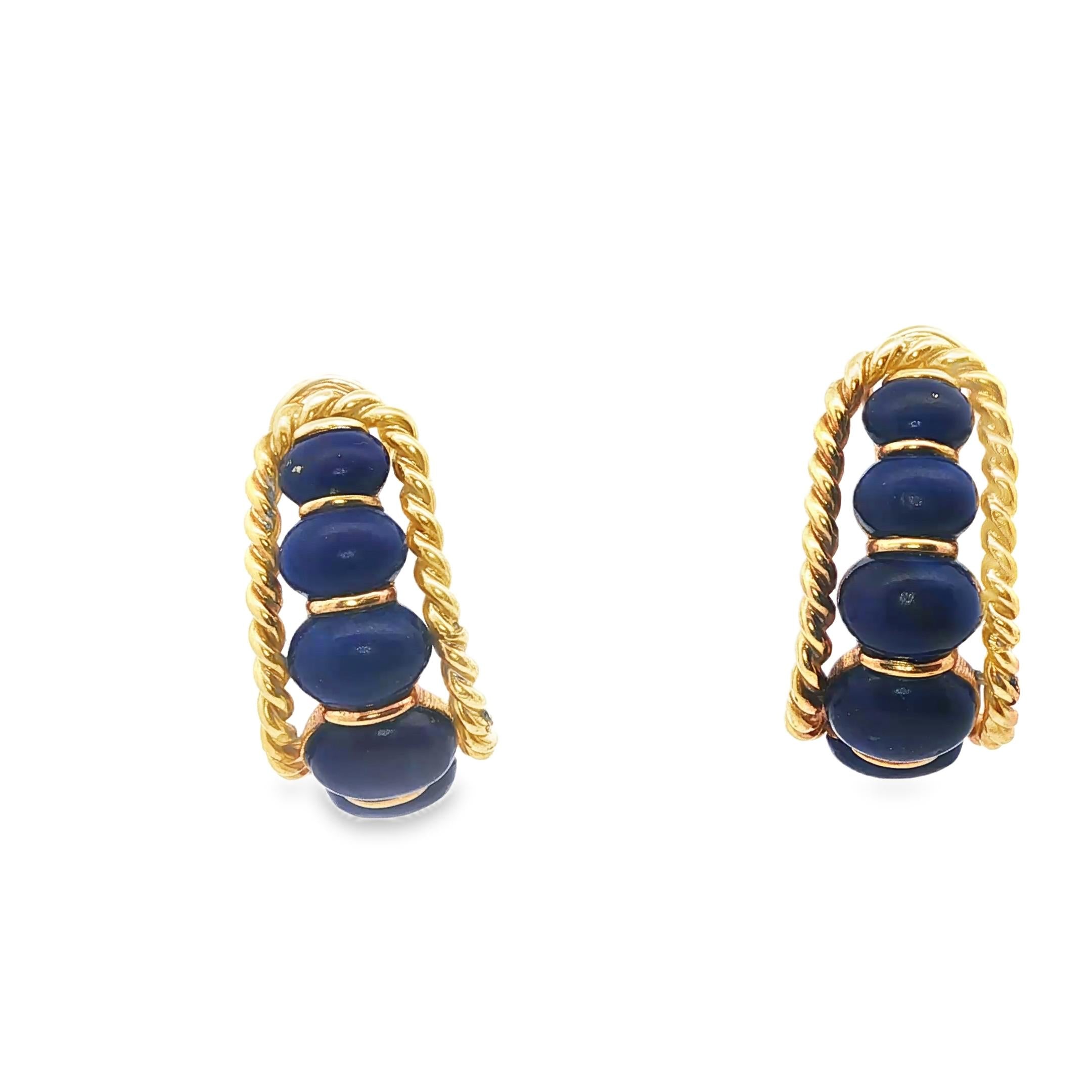 Italian Lapis Bead and Gold Earrings, circa 1980s