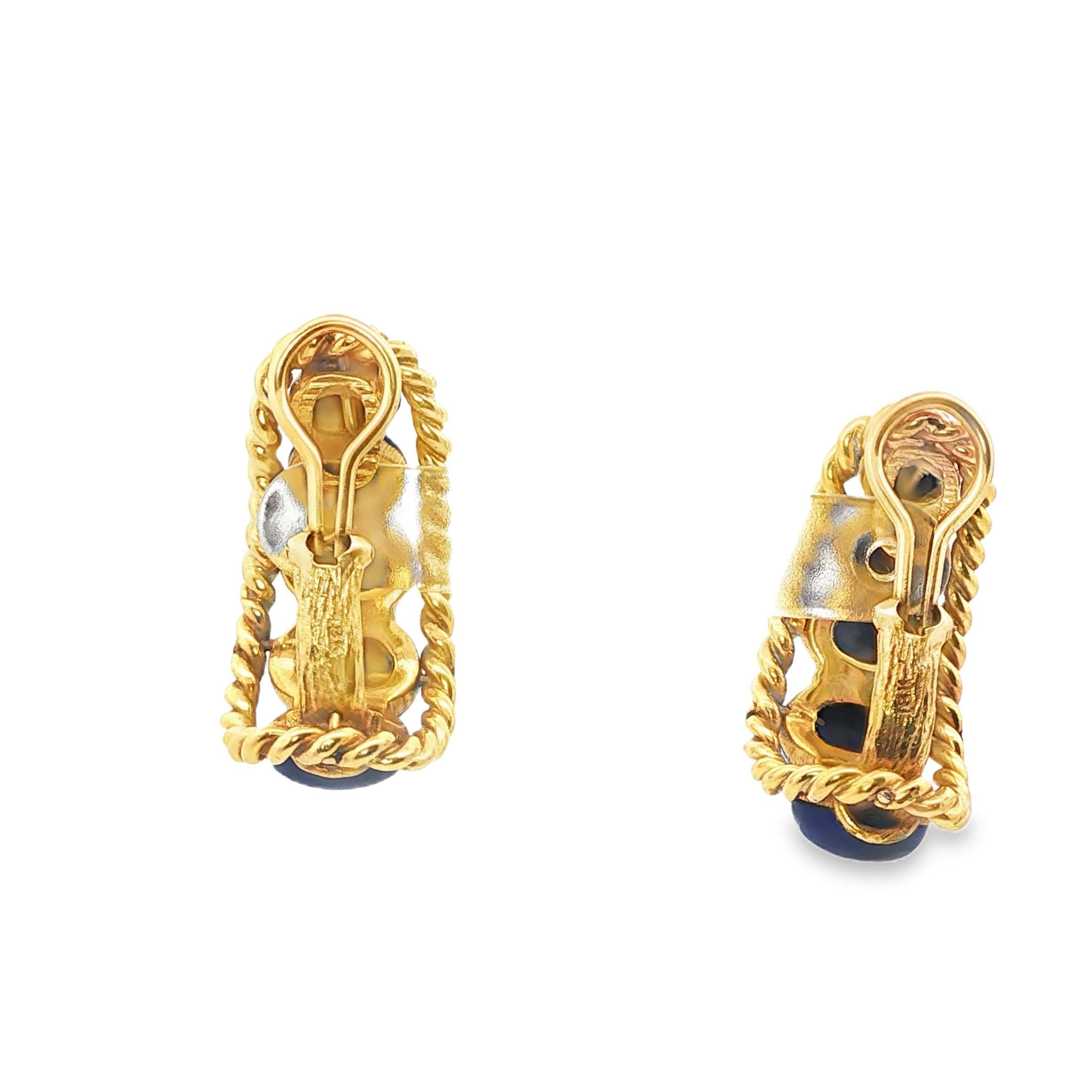 Italian Lapis Bead and Gold Earrings, circa 1980s