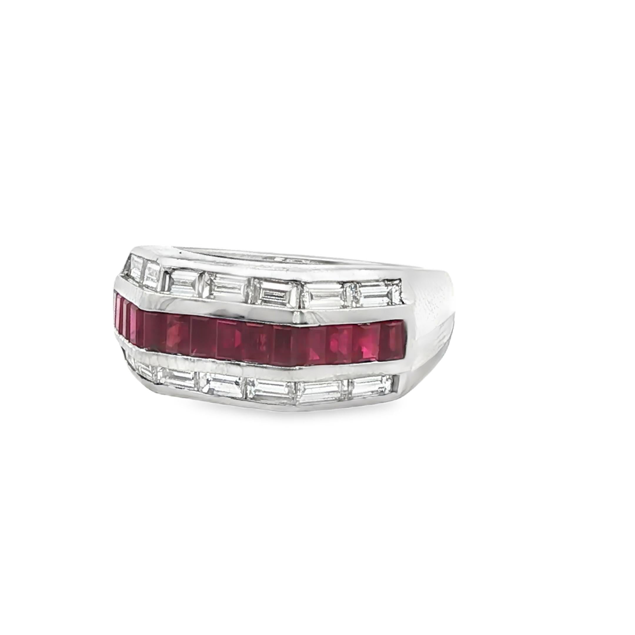 French Art Deco Platinum Ruby and Diamond Ring