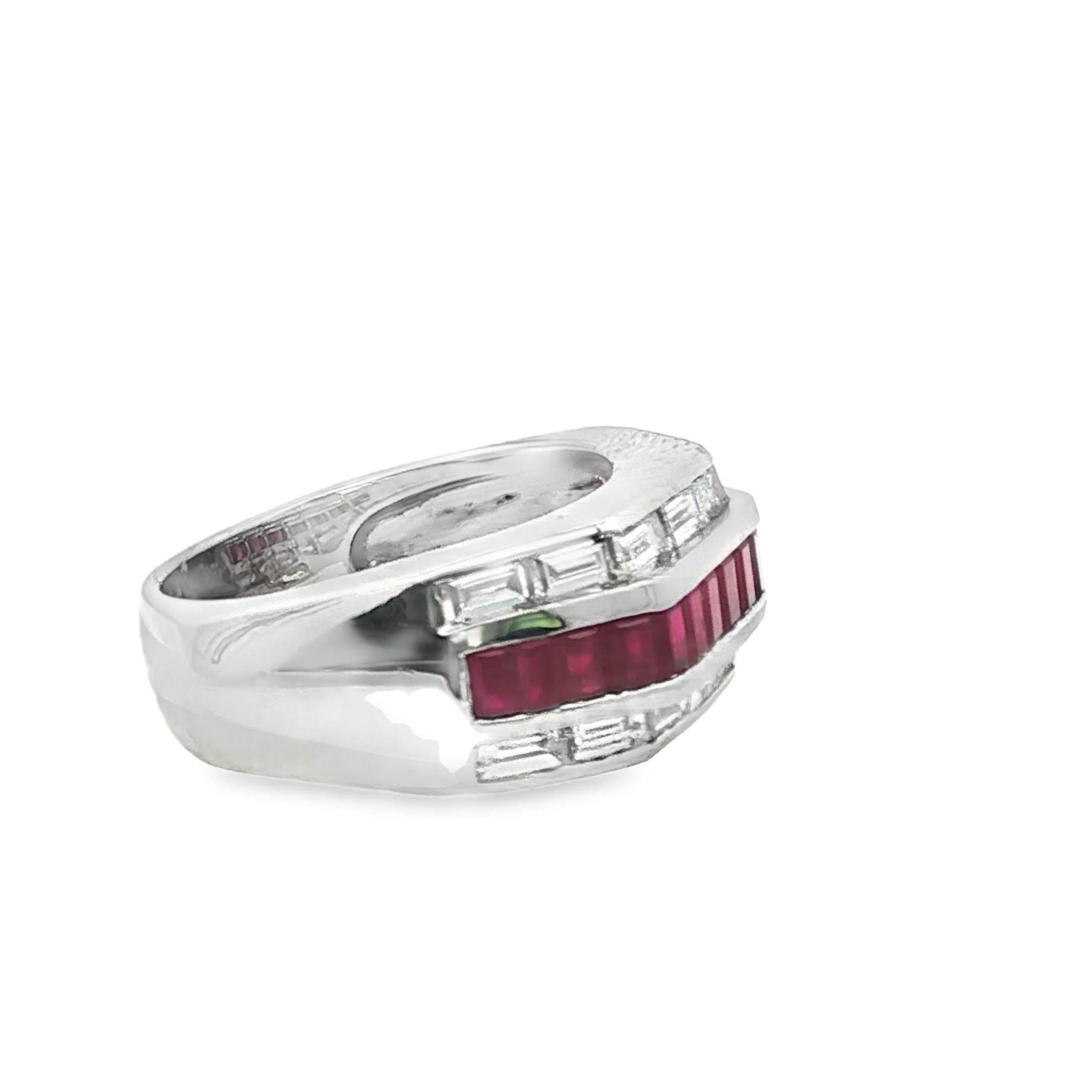 French Art Deco Platinum Ruby and Diamond Ring