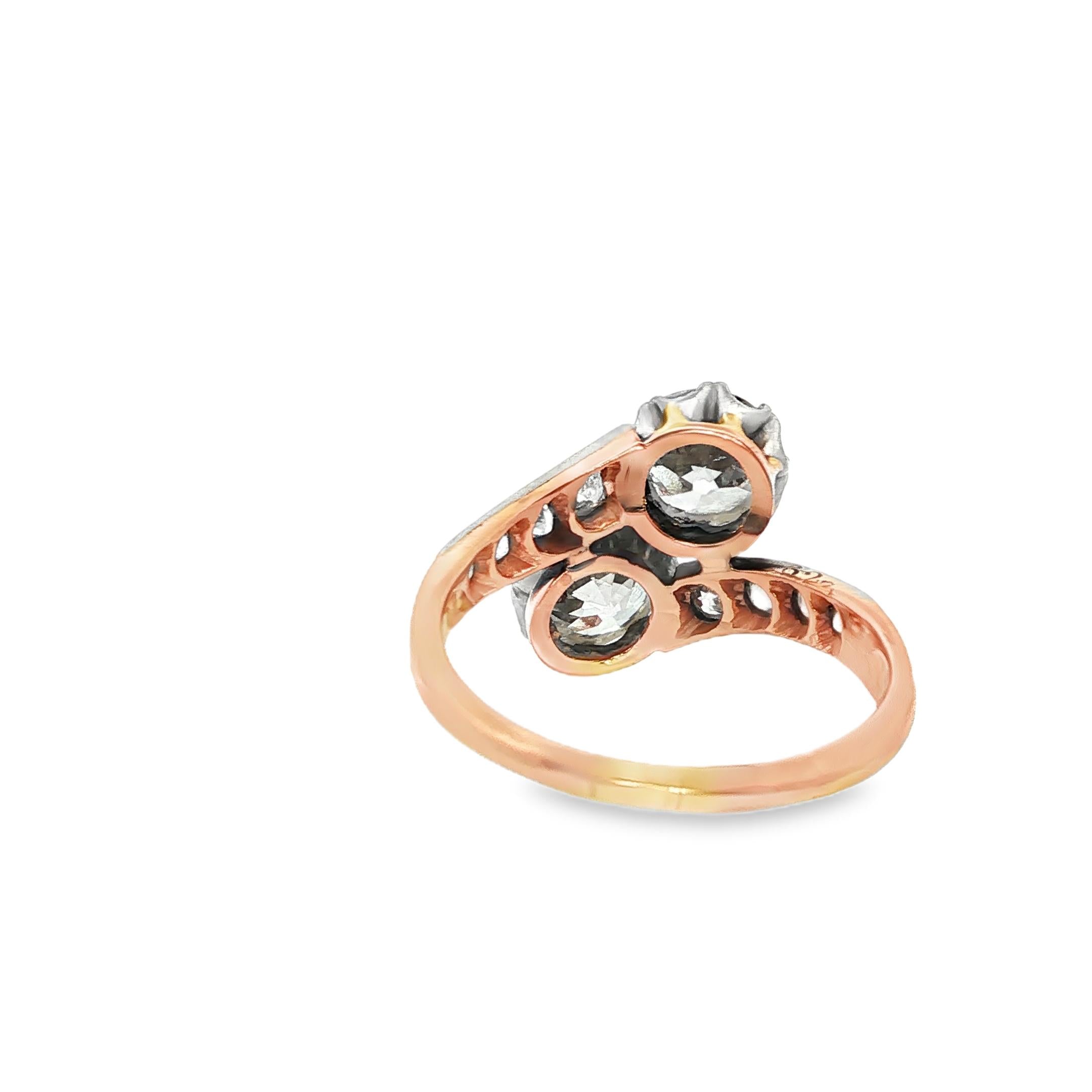 French Victorian Diamond Toi et Moi Ring in Platinum and Gold