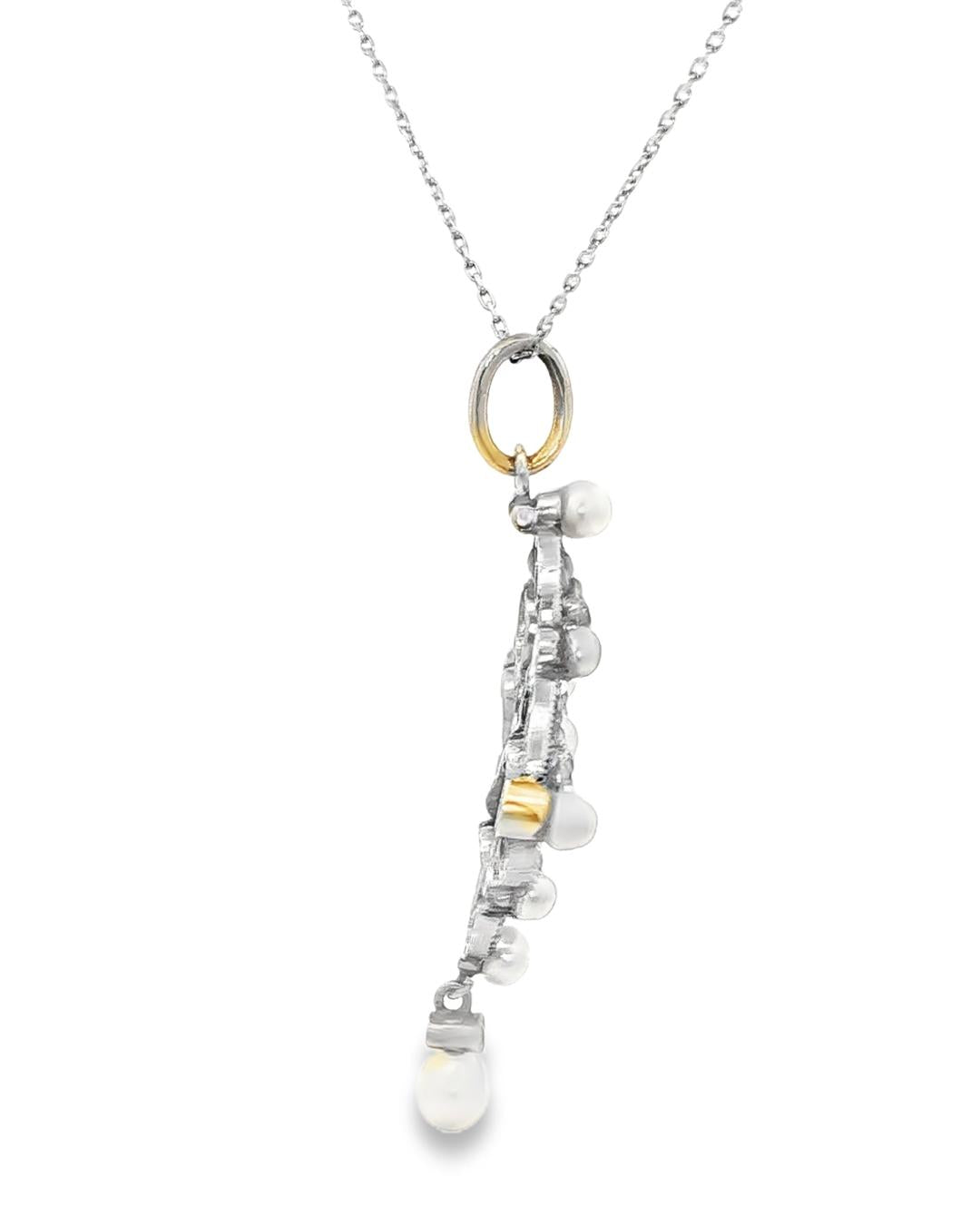 Platinum Art Deco Natural Pearl Diamond Pendant
